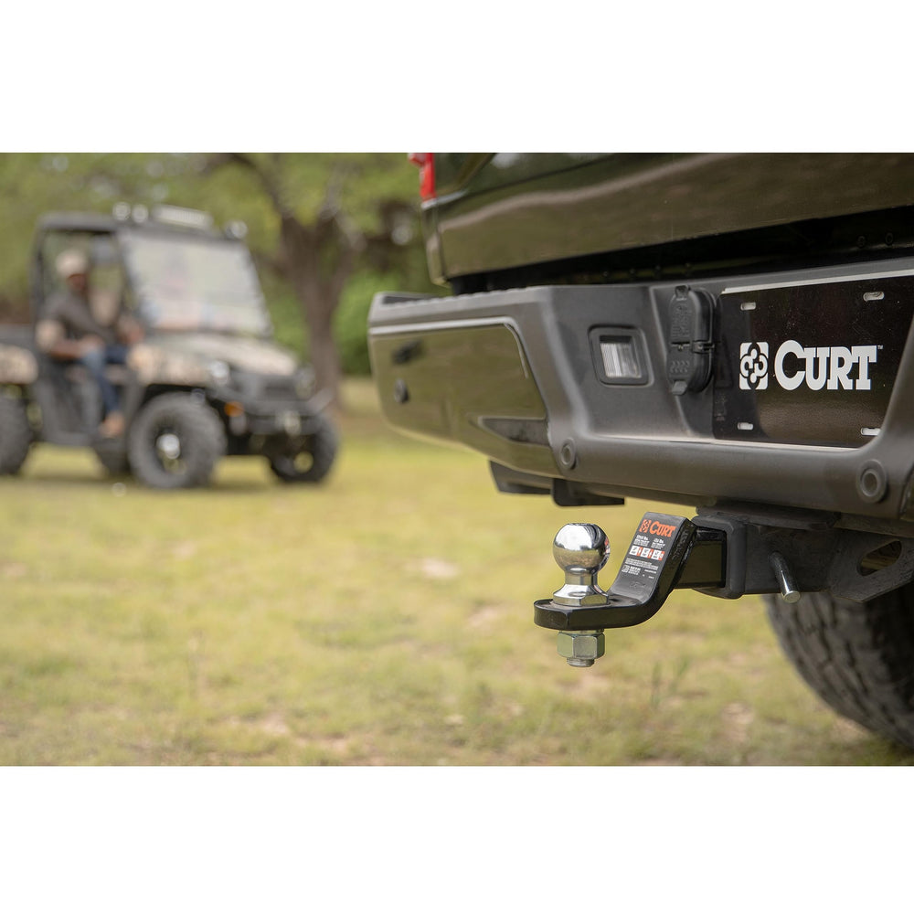CURT Class 4 ball mount in gloss black powder coat resists rust and UV damage.