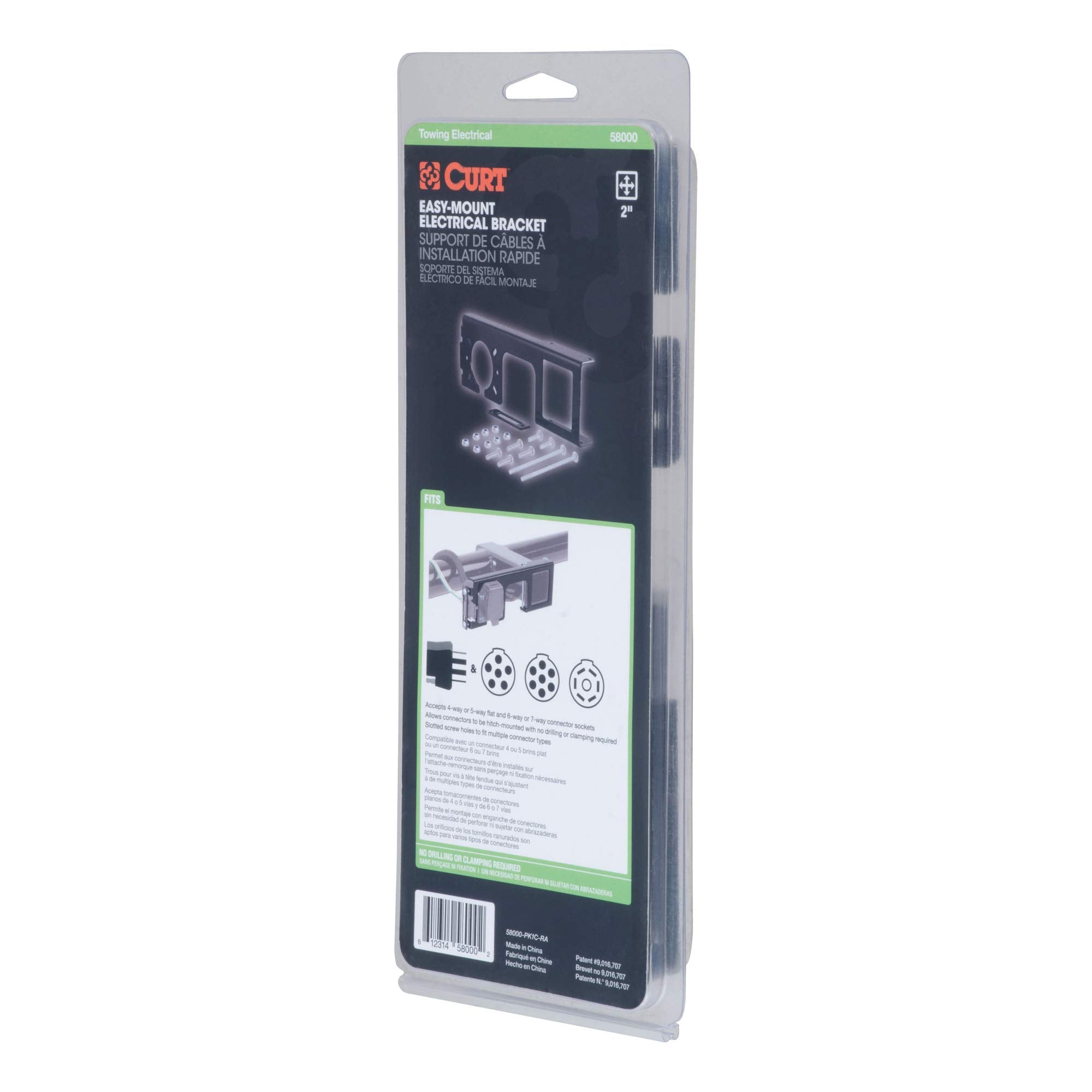 CURT Easy-Mount bracket fits over 2x2 receiver for 4- or 5-flat compatibility.