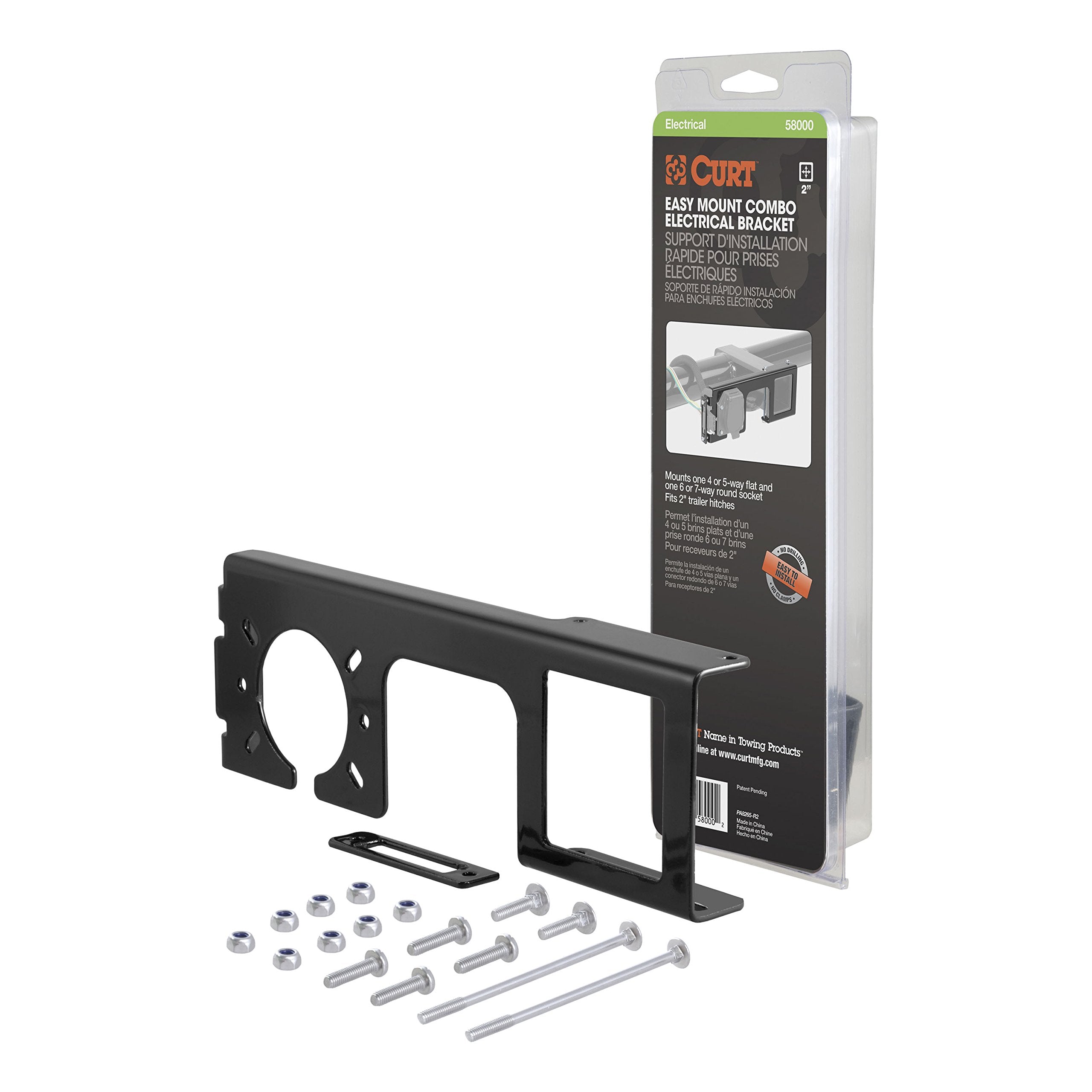 CURT Easy-Mount bracket supports 6- or 7-round connector compatibility beside the hitch.