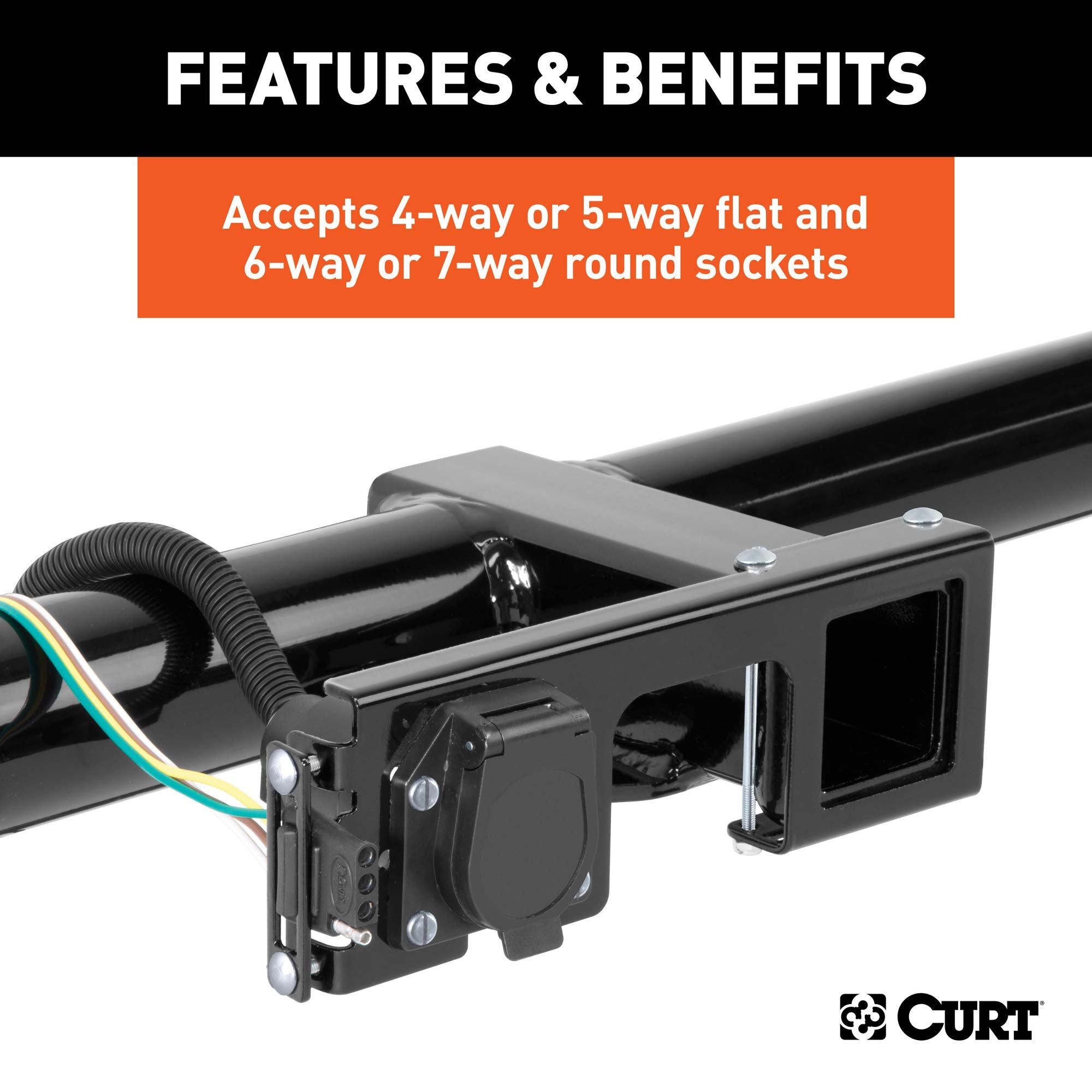 CURT notched design of Easy-Mount bracket provides easy pin access to hitch clip.