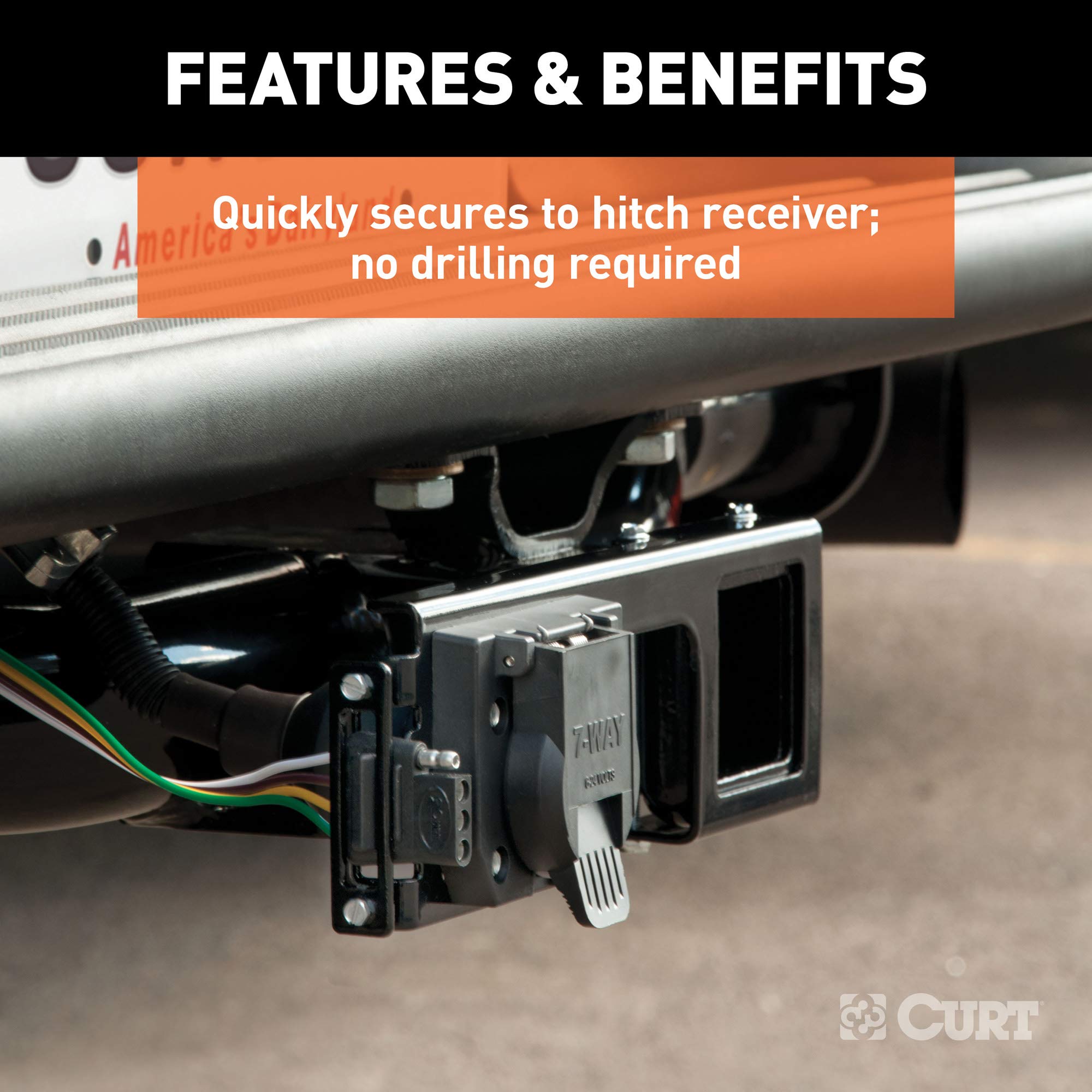 CURT steel body with durable powder coat resists cracking and weather wear.