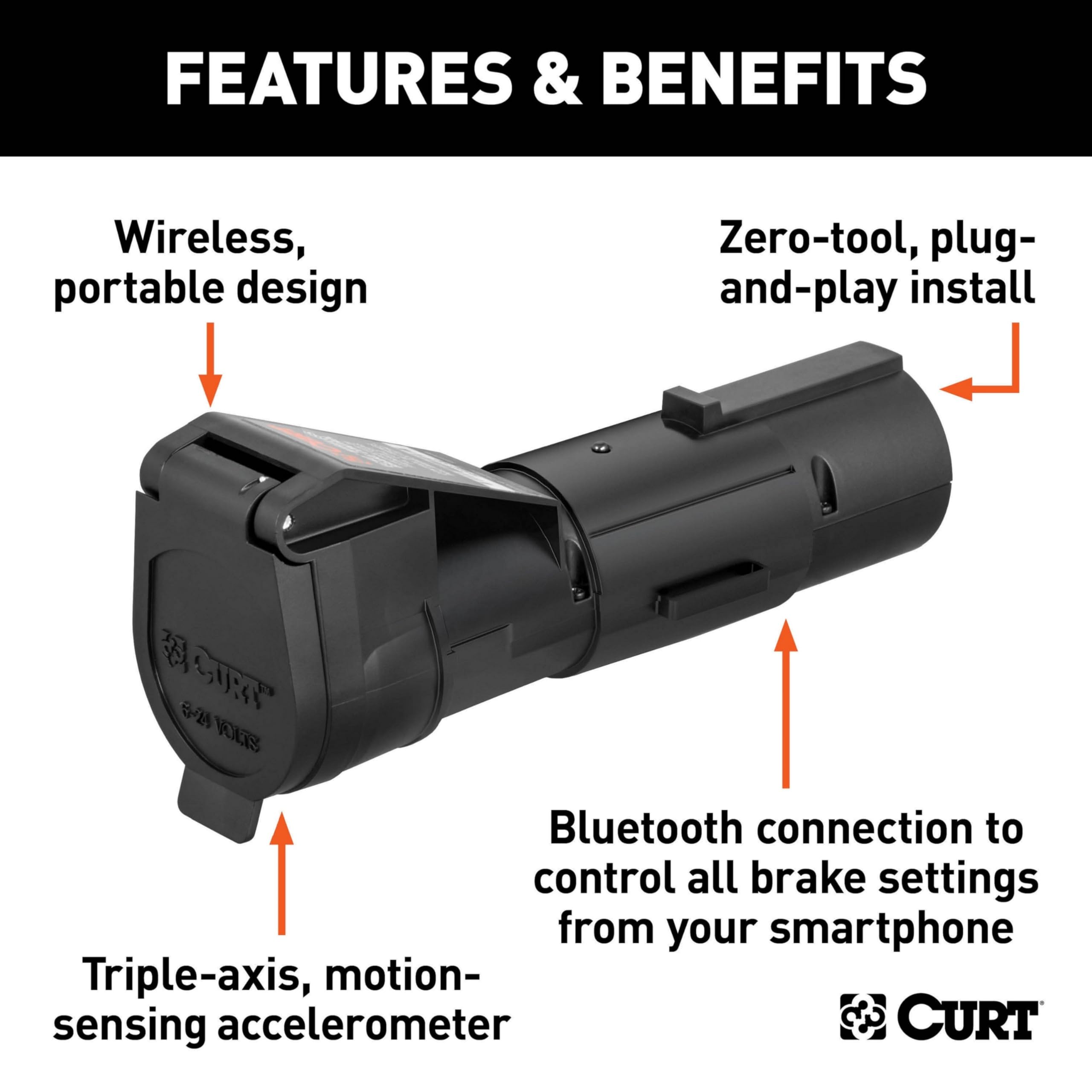Locking tab and strap secure the 7-way connection during towing