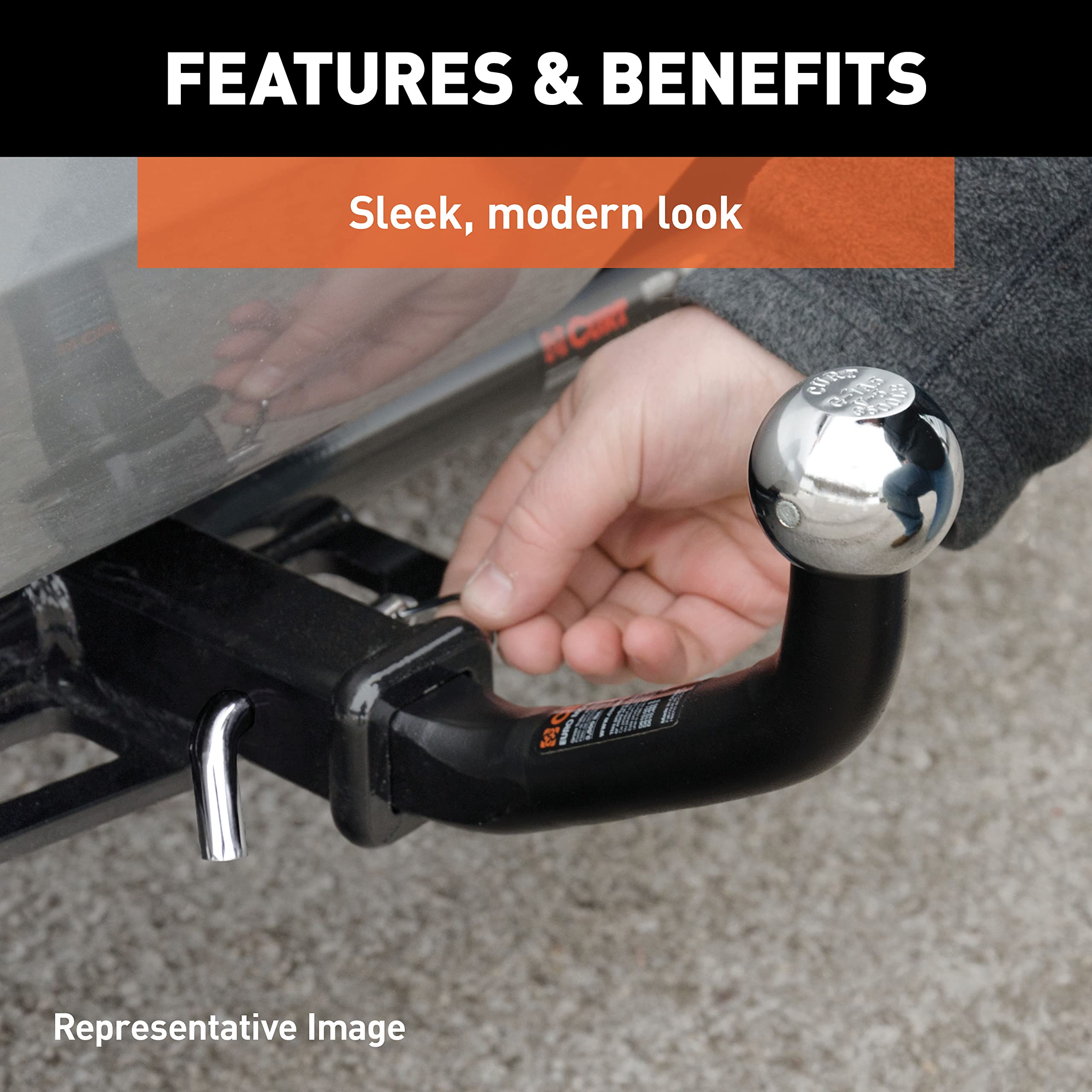 Permanently fixed tow ball on CURT euro mount enhances security during use.