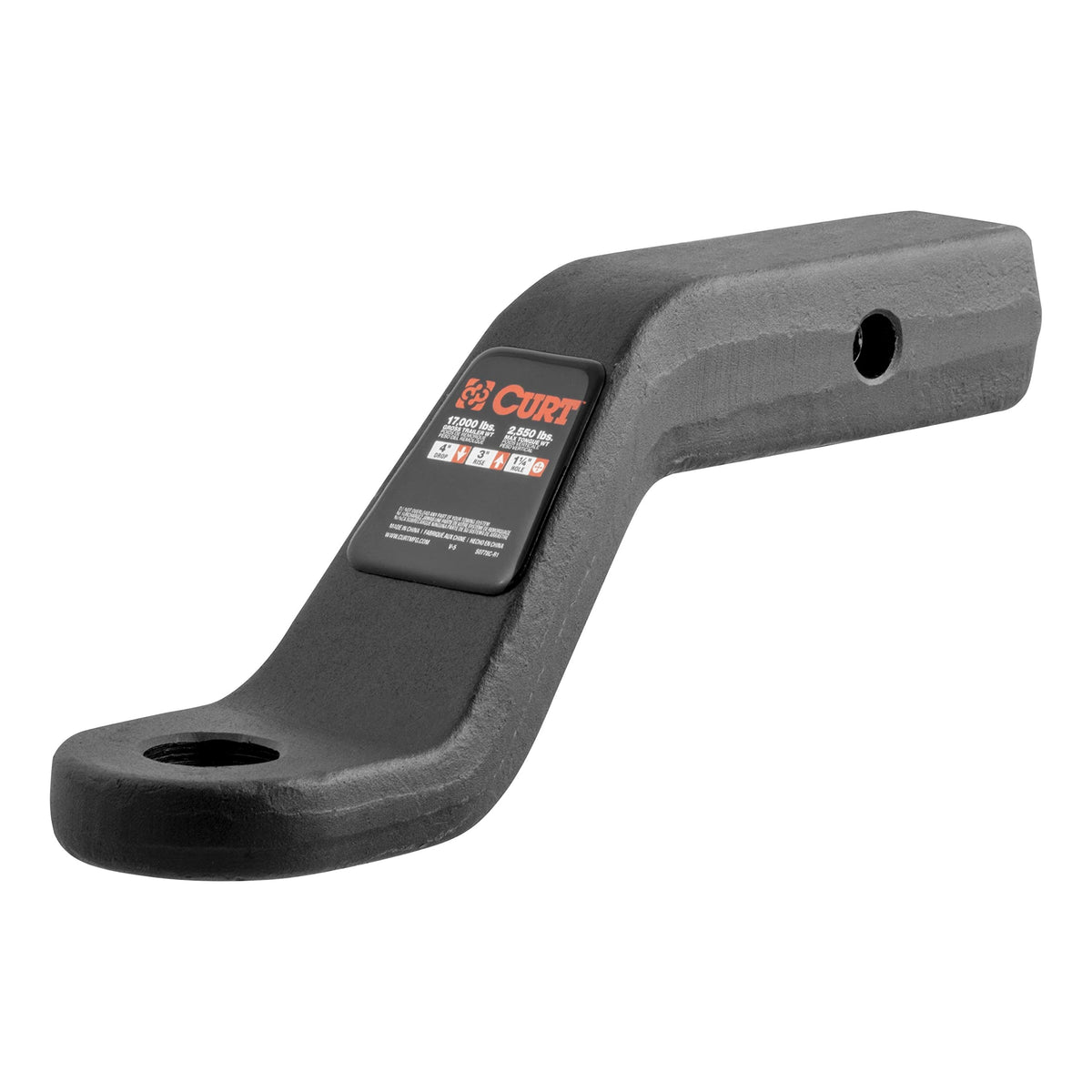 CURT forged ball mount 2in hitch showcasing rugged construction for heavy-duty towing.