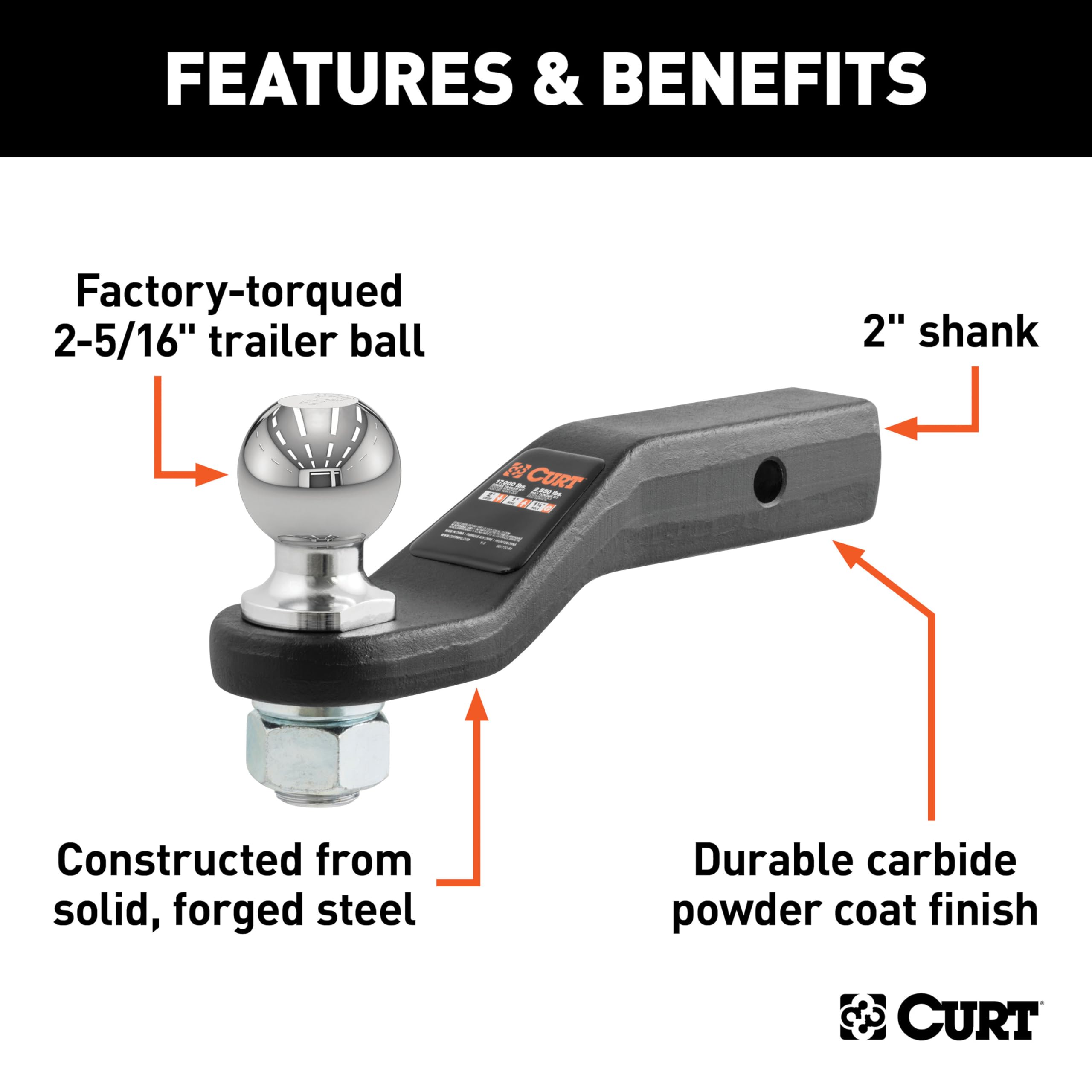 CURT forged steel construction for added towing strength.
