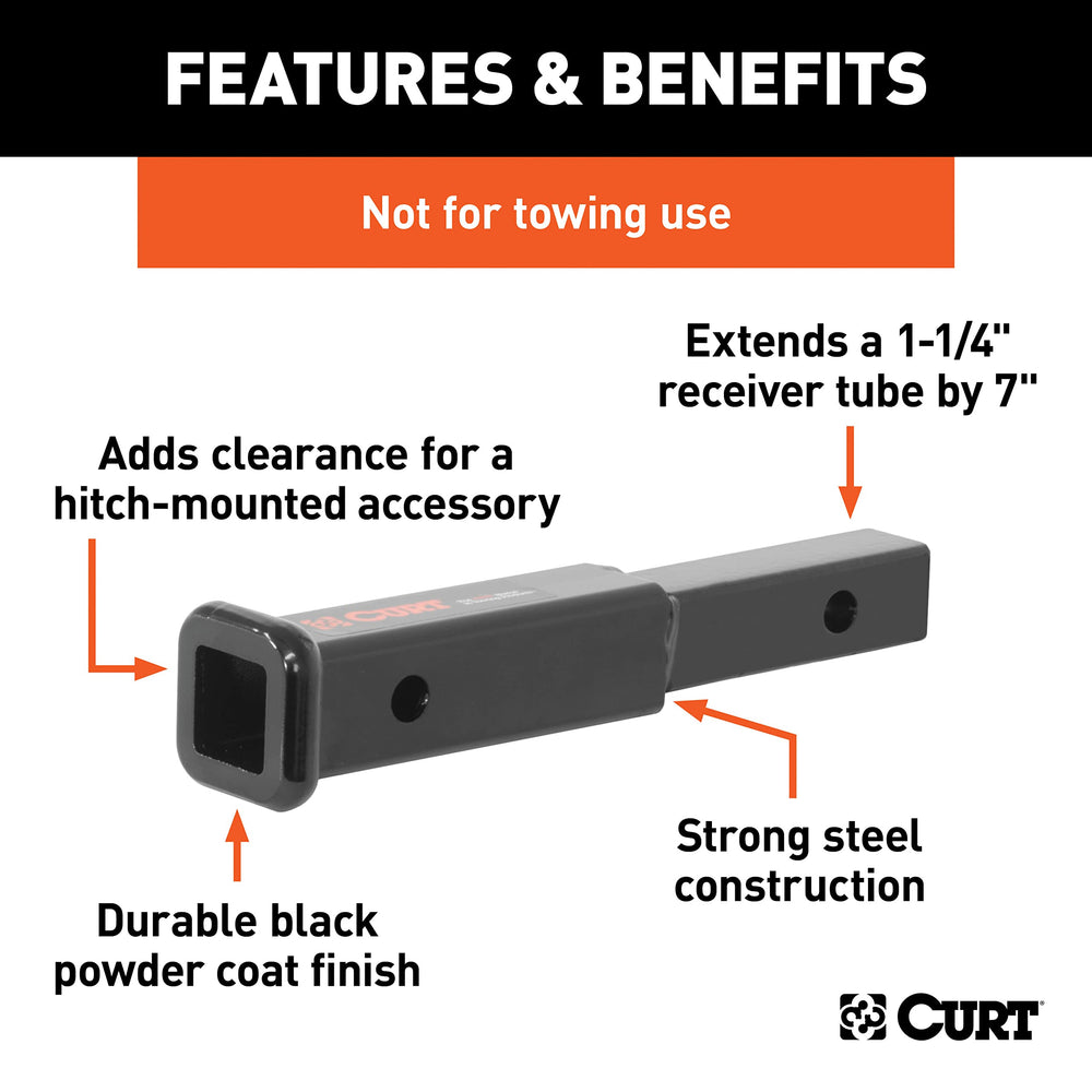 CURT hitch extender demonstrates space for bike racks and cargo carriers without bumper contact