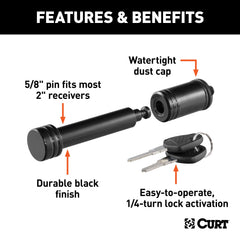 CURT hitch lock demonstrates reliable 2-inch receiver compatibility for common setups.