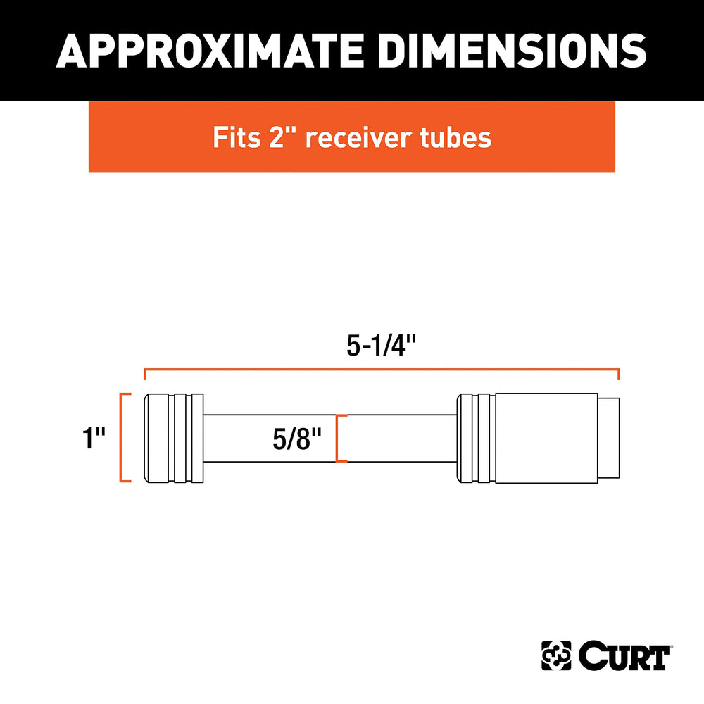 CURT hitch lock shows 5/8-inch pin with a 2-inch receiver fit.