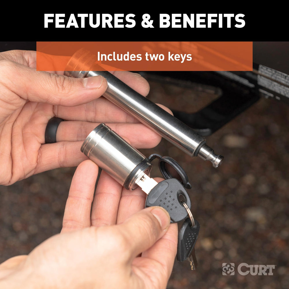 CURT hitch lock full locking system visible for secure towing.
