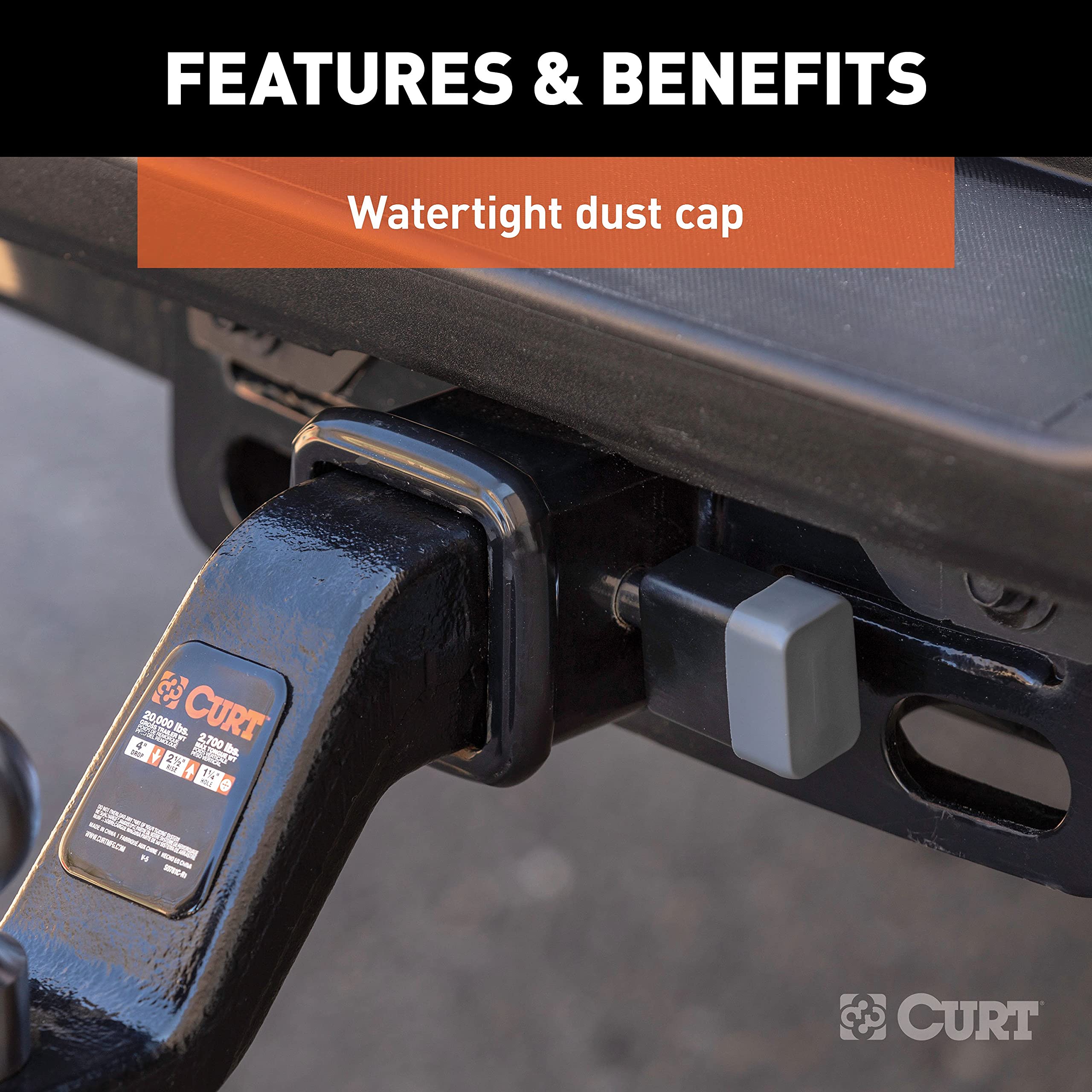 High-strength steel construction provides dependable security for CURT hitch lock.