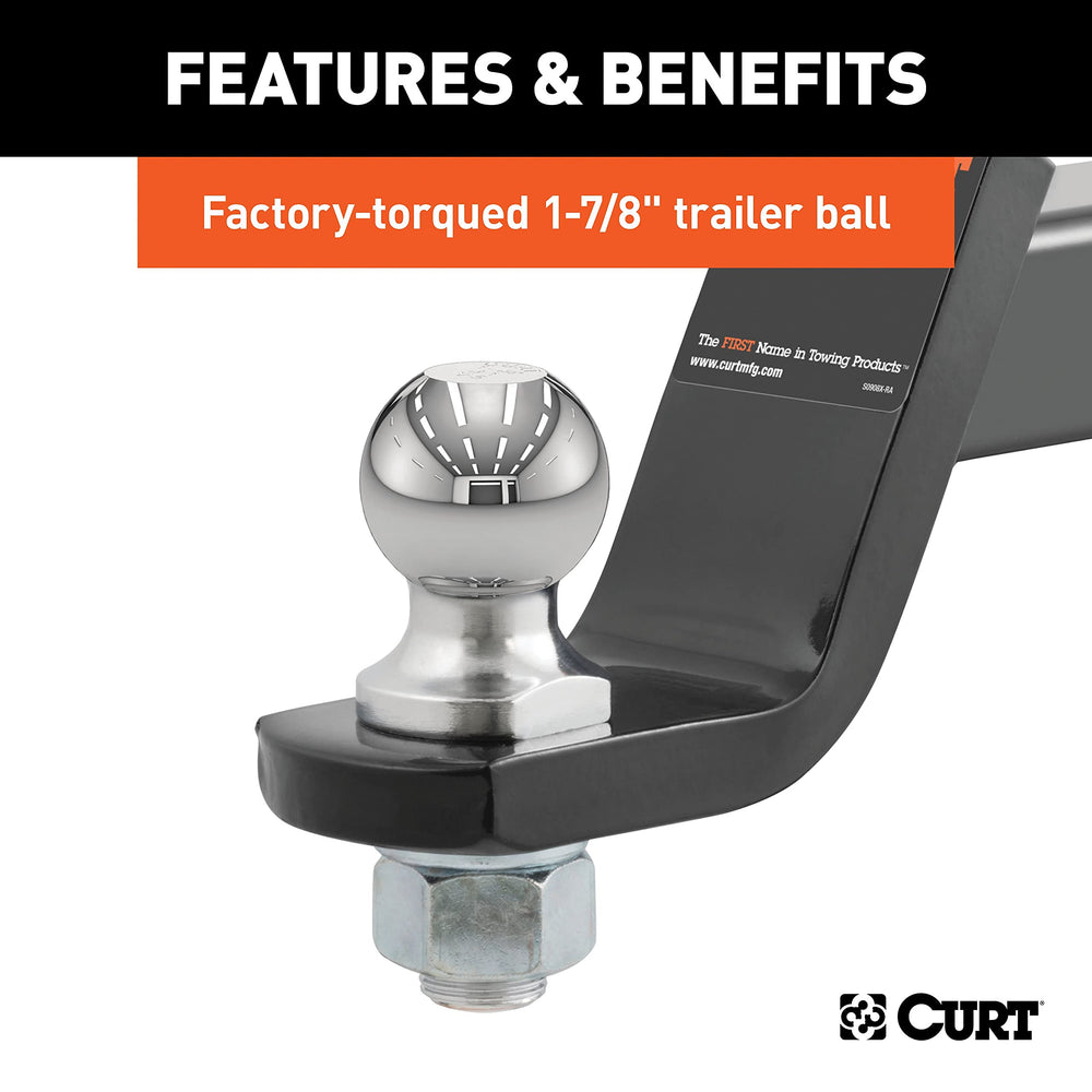 CURT loaded ball mount's black powder coat protects against rust and UV damage.