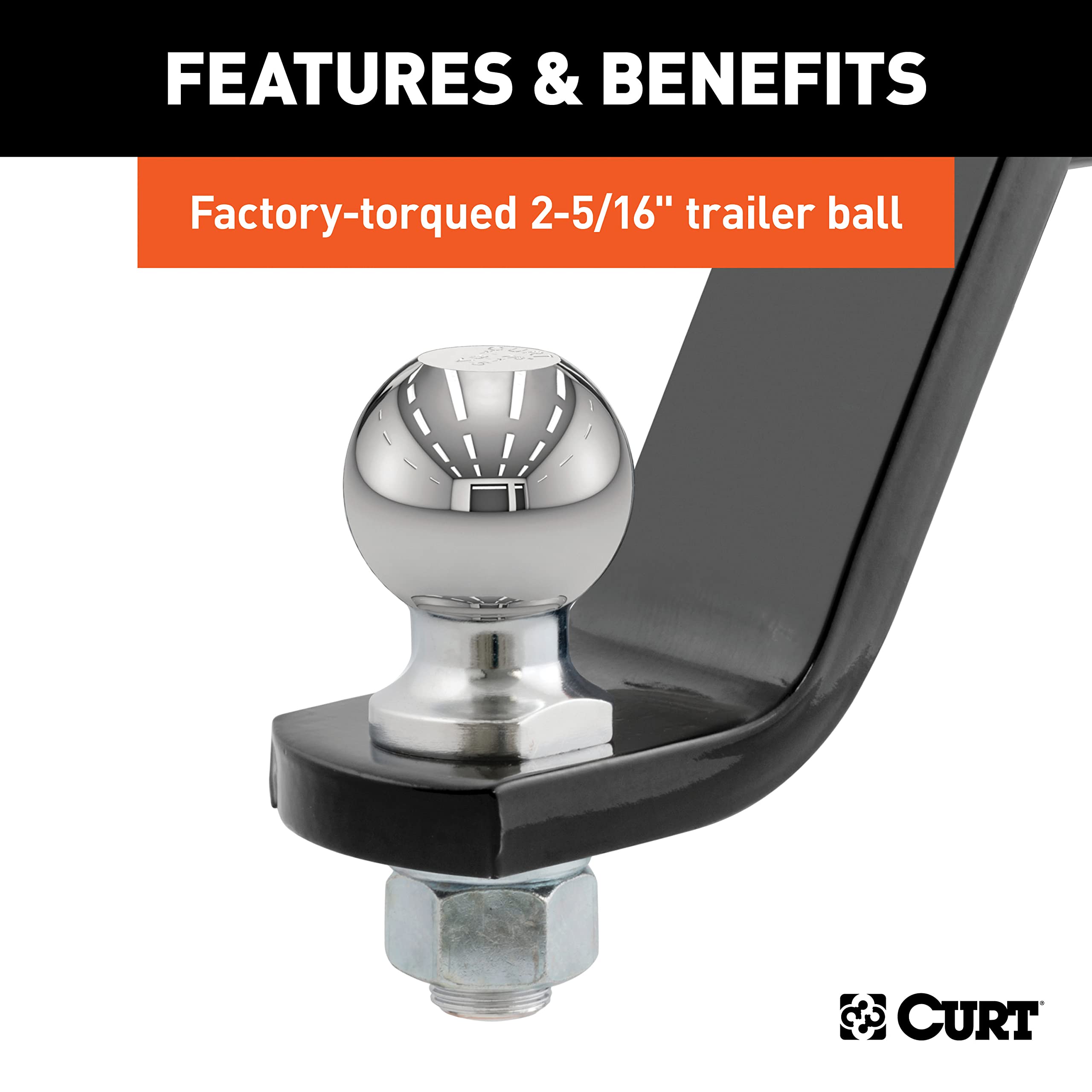 CURT loaded ball mount ships with factory-torqued 2-5-16 inch ball