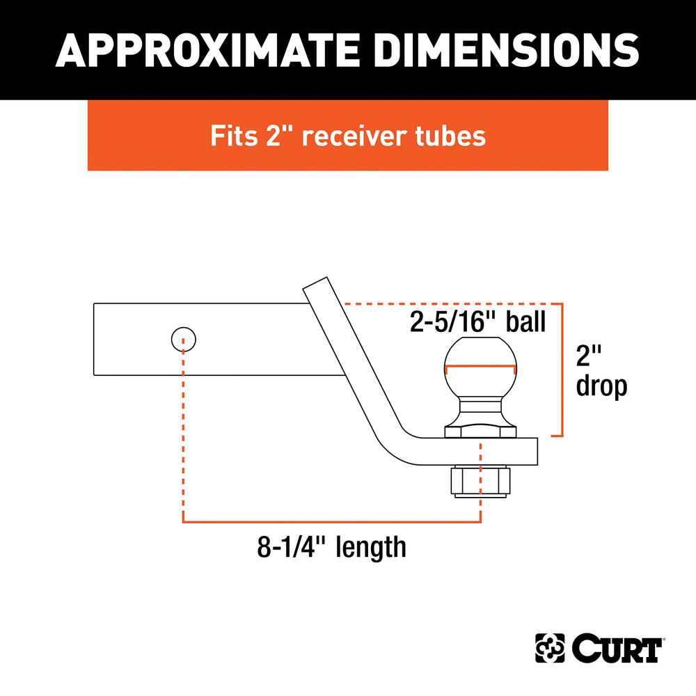 CURT ball mount installed in a standard 2x2 receiver.