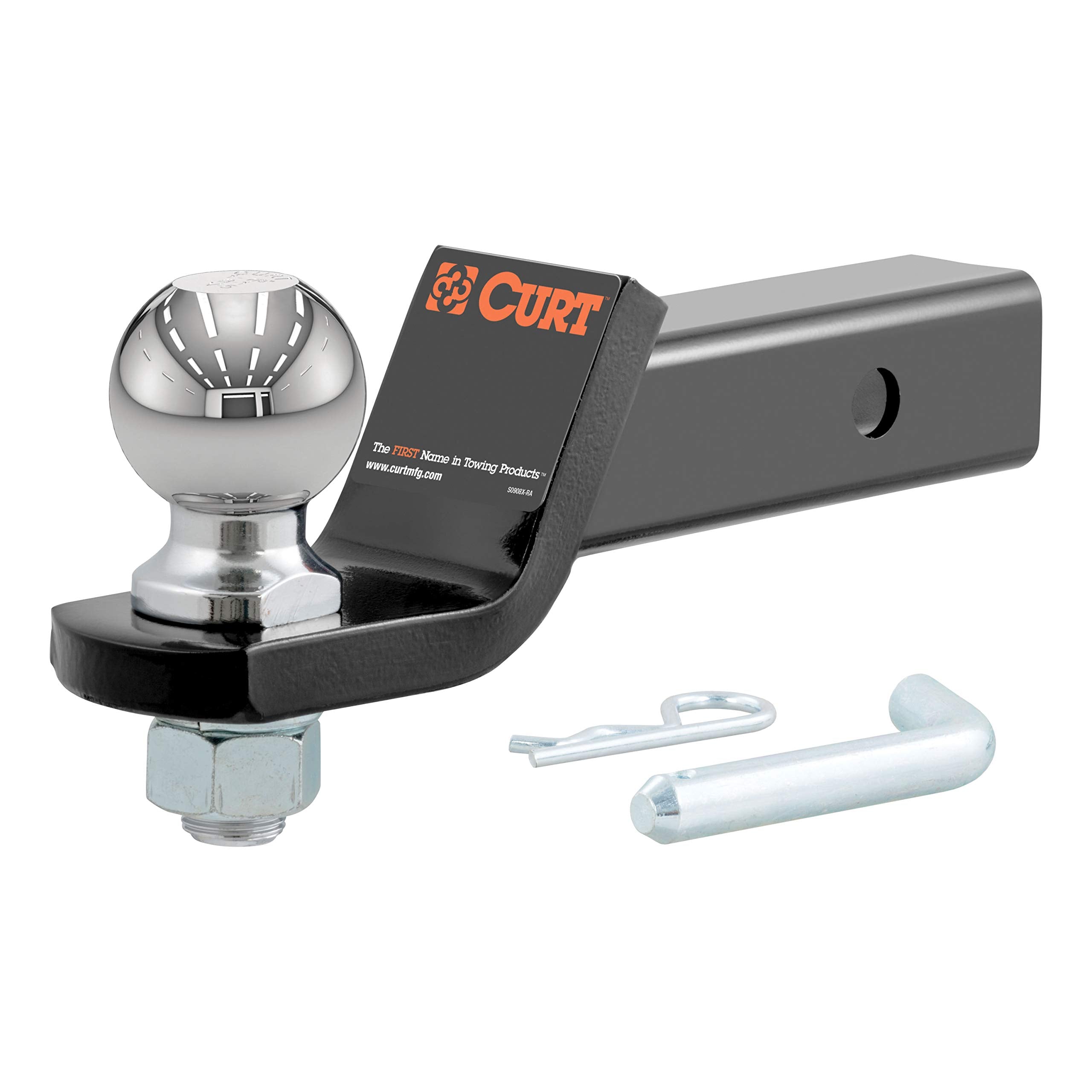 CURT loaded ball mount with pre-attached ball, ready to tow.