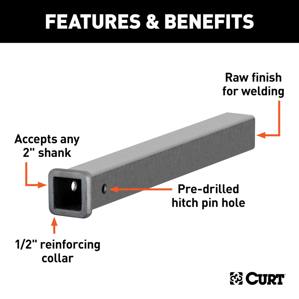CURT 49240 receiver tube showing 1/2-inch reinforcing collar for strength