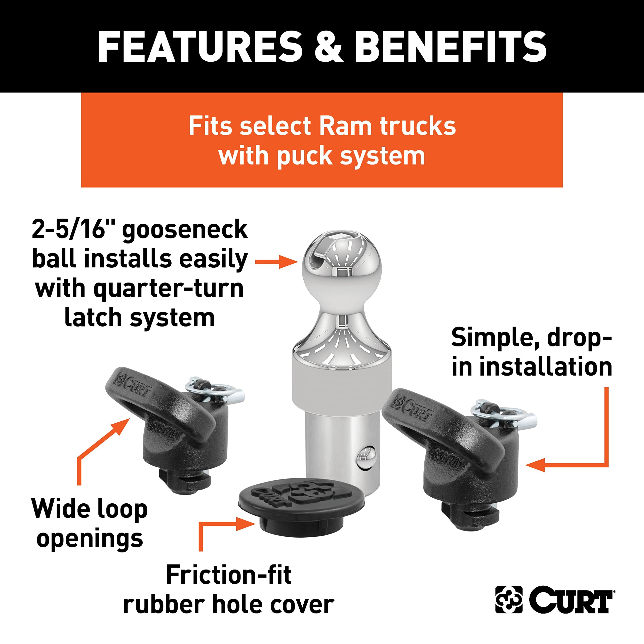 CURT OEM rubber hole cover protects the gooseneck opening.