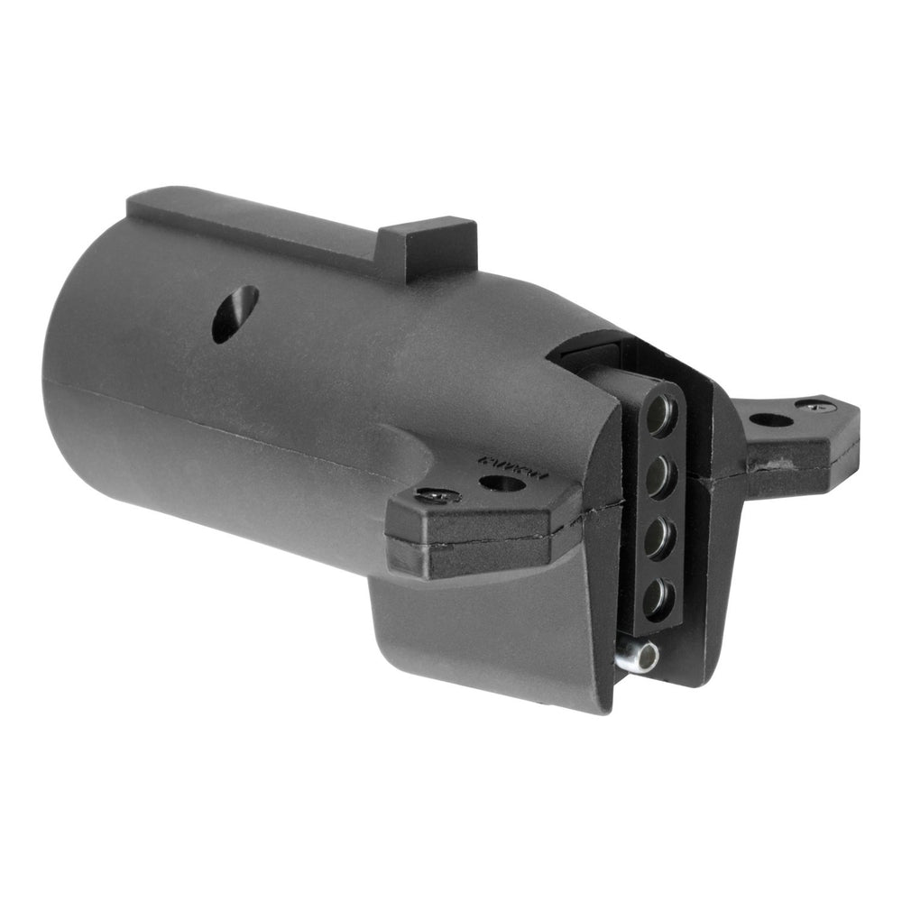 CURT 7-way to 5-way adapter suits mismatched vehicle and trailer plugs.