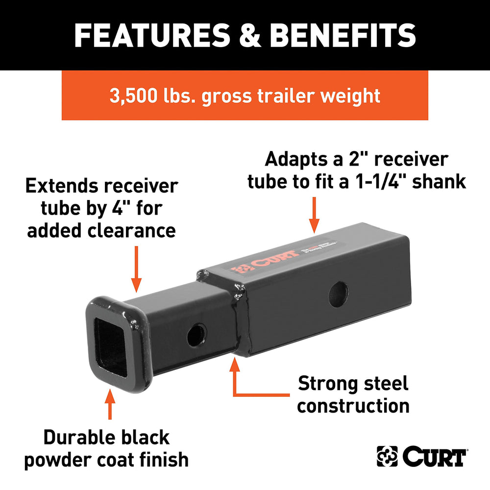 CURT 2x2 to 1-1/4 adapter with solid steel construction.