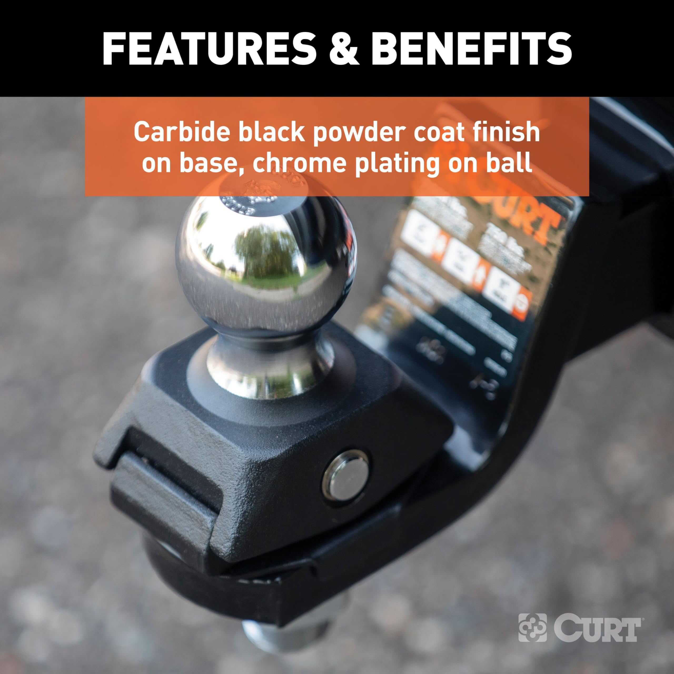 7,500 lb capacity CURT RockerBall accommodates a wide range of trailers.