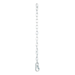 CURT safety chain snap-hook closeup showing reinforced latch for reliable coupling on rough roads.