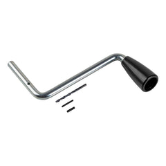 CURT side-wind jack handle close-up highlights black grip and zinc-plated durability for lasting use