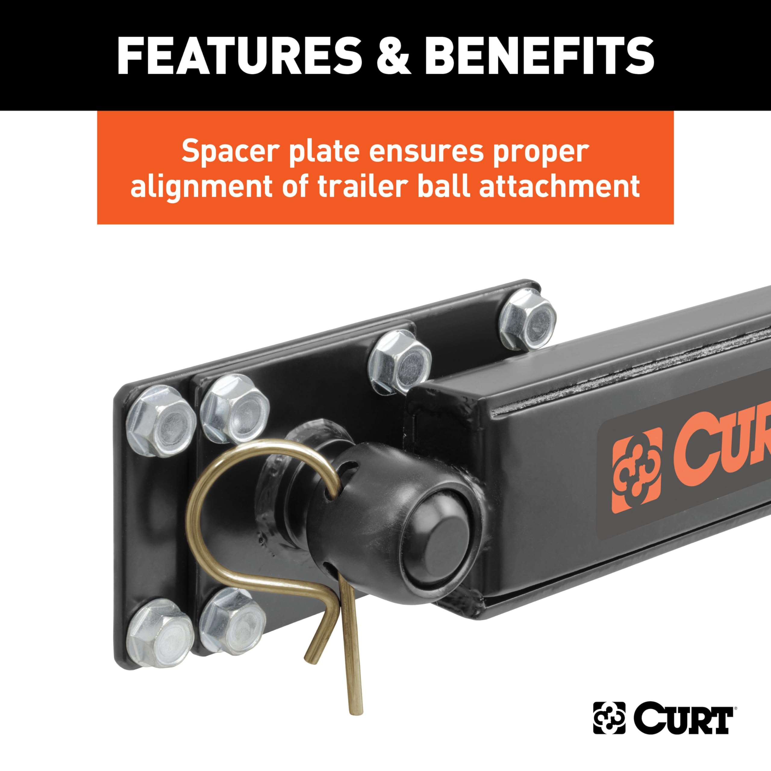 CURT frame mount provides sturdy support during towing.