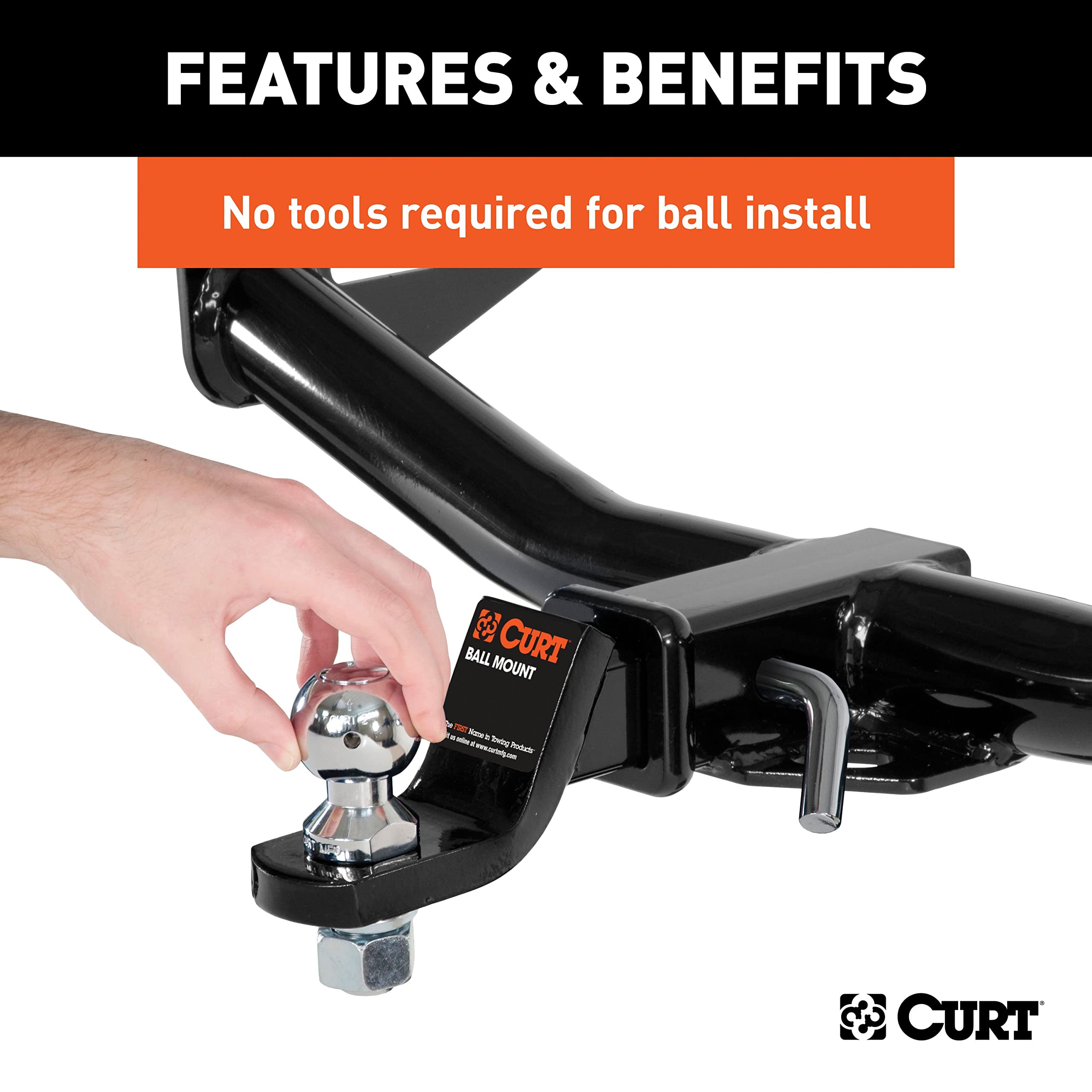CURT Switch Ball bright nickel-chrome finish resists corrosion for long-lasting appearance.