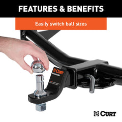 CURT Switch Ball J-groove design secures the ball while allowing tool-free head changes.