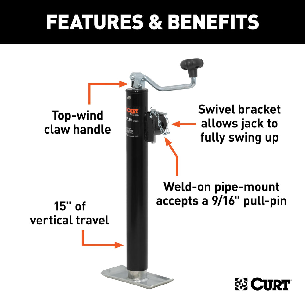 CURT top-wind handle enables easy raising and lowering.