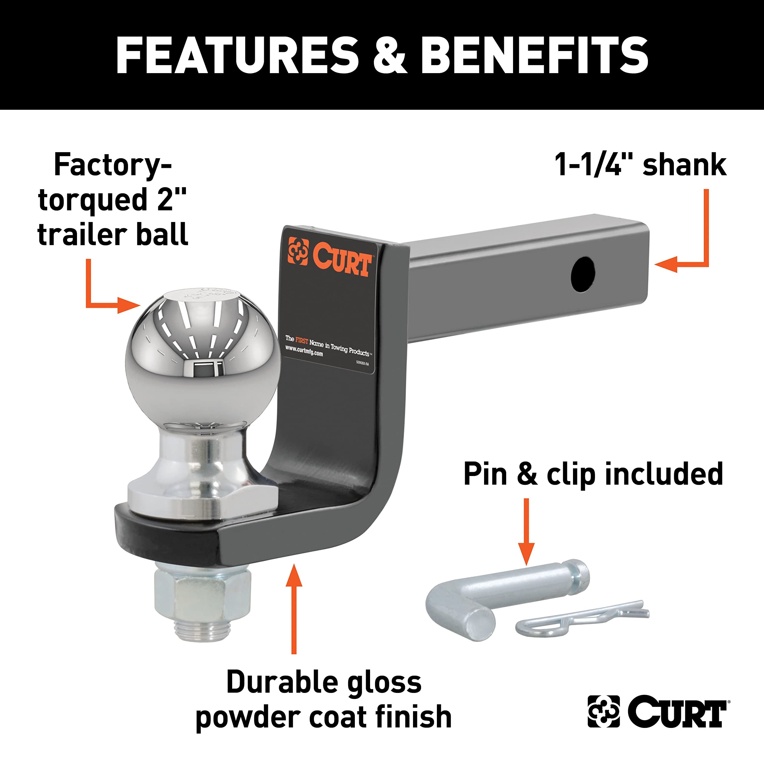 CURT 2-inch trailer ball included for standard couplers