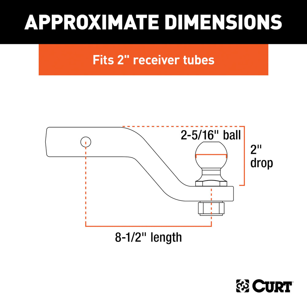 CURT trailer ball 2-5-16 inch for secure coupler connection.