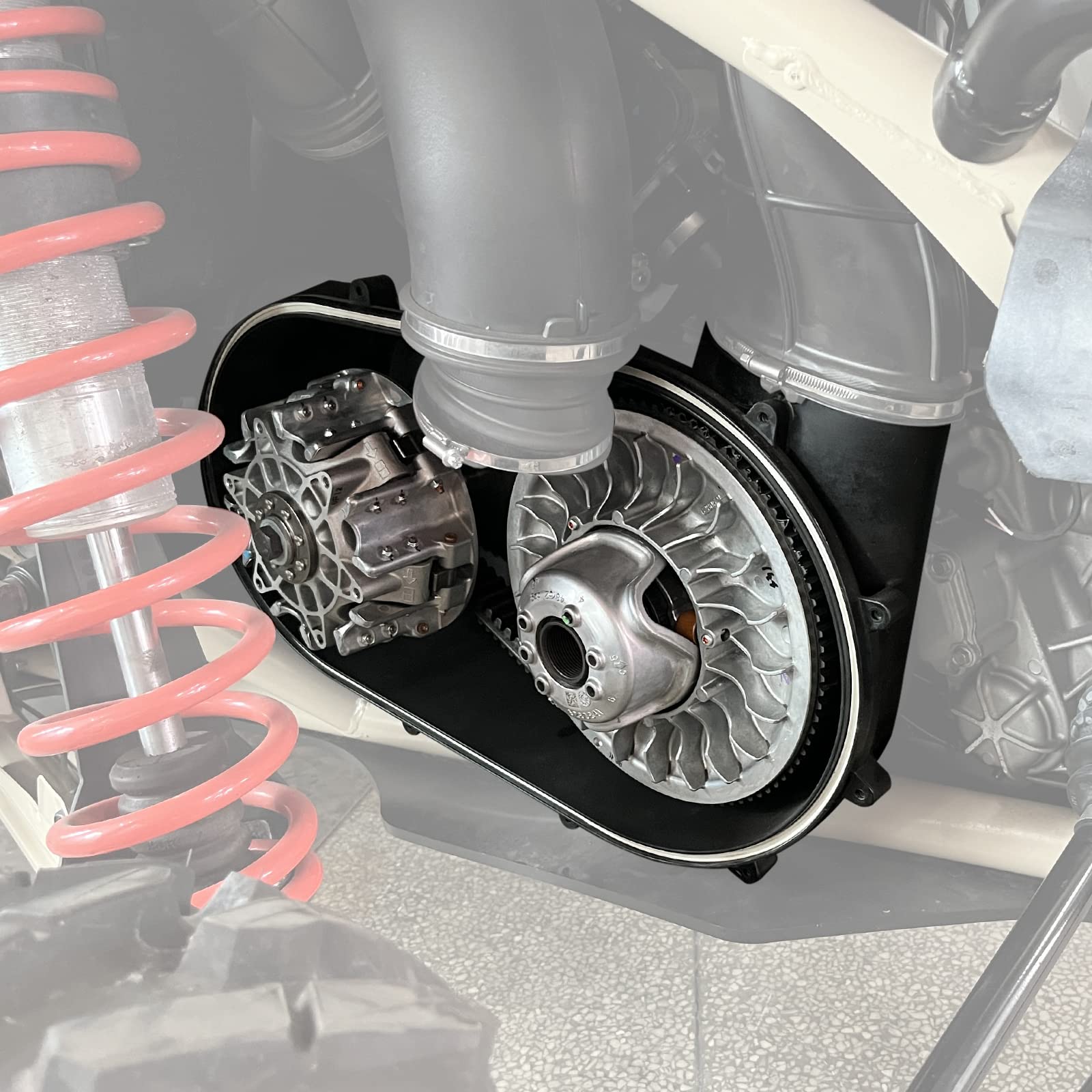 CUSAUTV belt cover helps seal the transmission housing and reduce exposure to dirt.