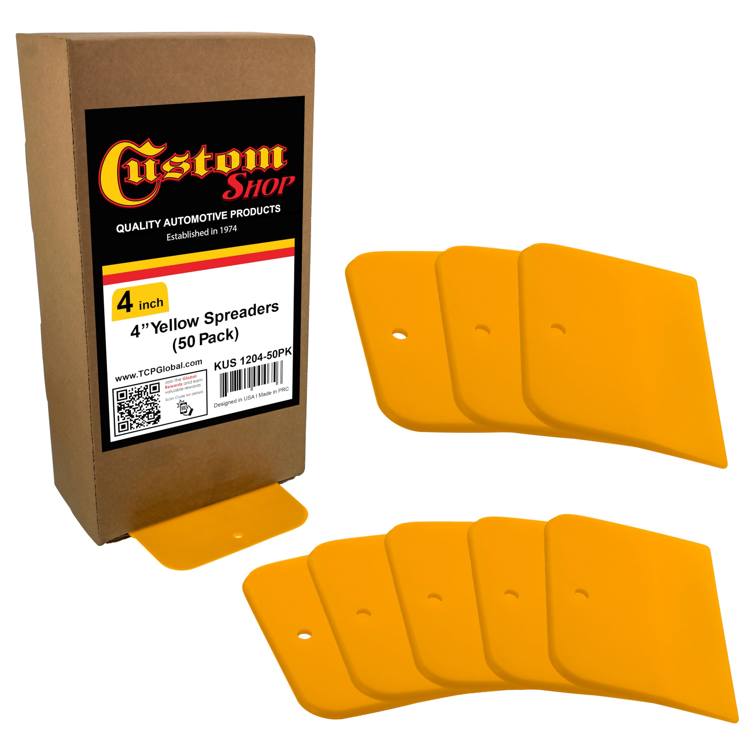 Custom Shop 4-inch plastic body filler spreader for smooth, even coverage.