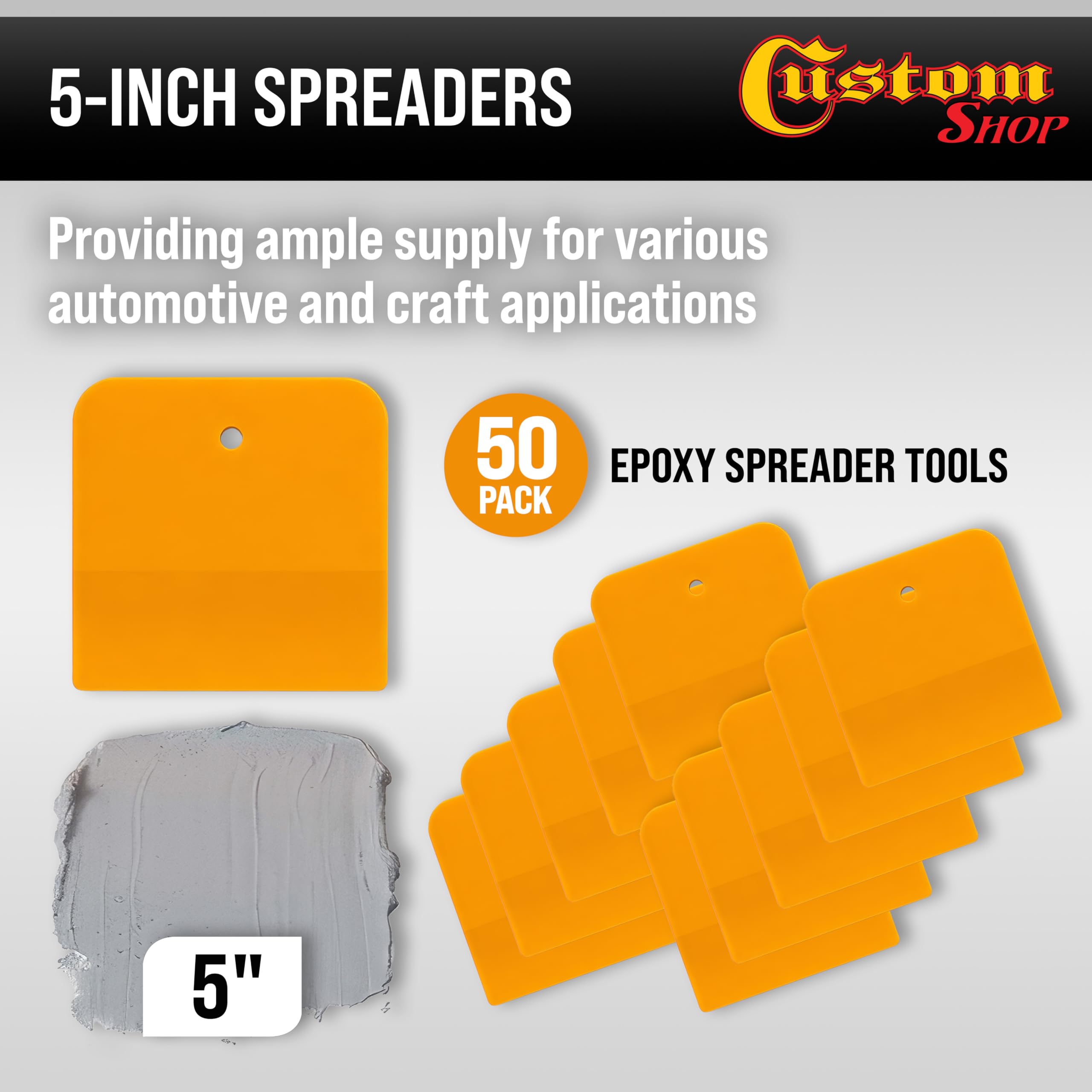 Custom Shop 5 Inch Plastic Spreader flex edge enables smooth, even automotive filler application