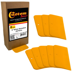 Custom Shop 6-inch plastic spreader with flat edge for smooth body filler application.