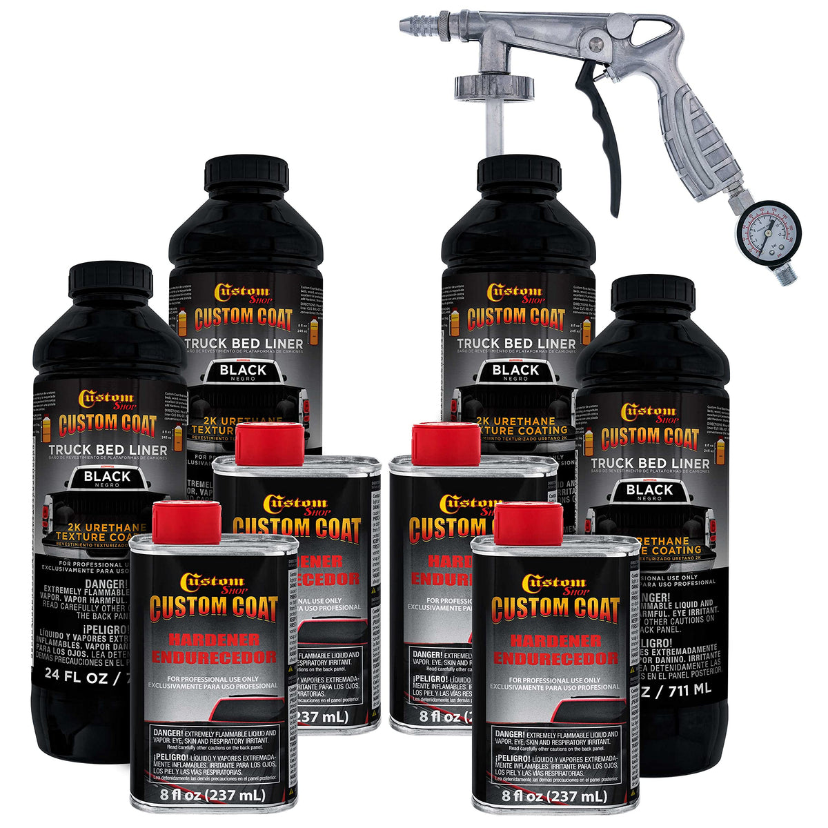 Custom Shop Custom Coat spray gun with regulator for even, controlled application.