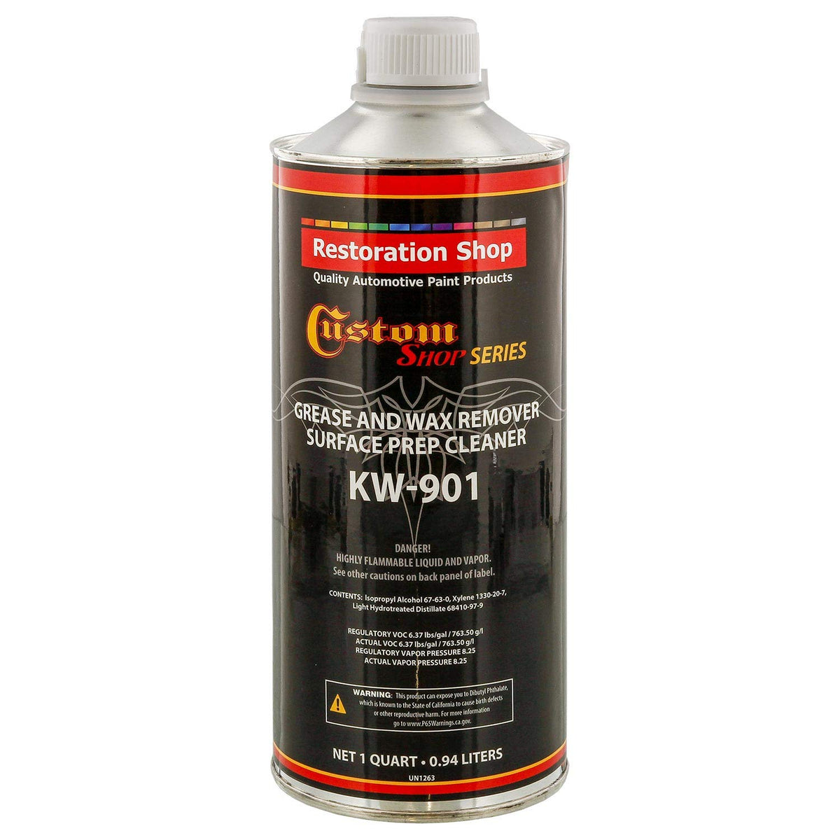 Custom Shop KW901 grease and wax remover bottle for fast surface decontamination before painting.