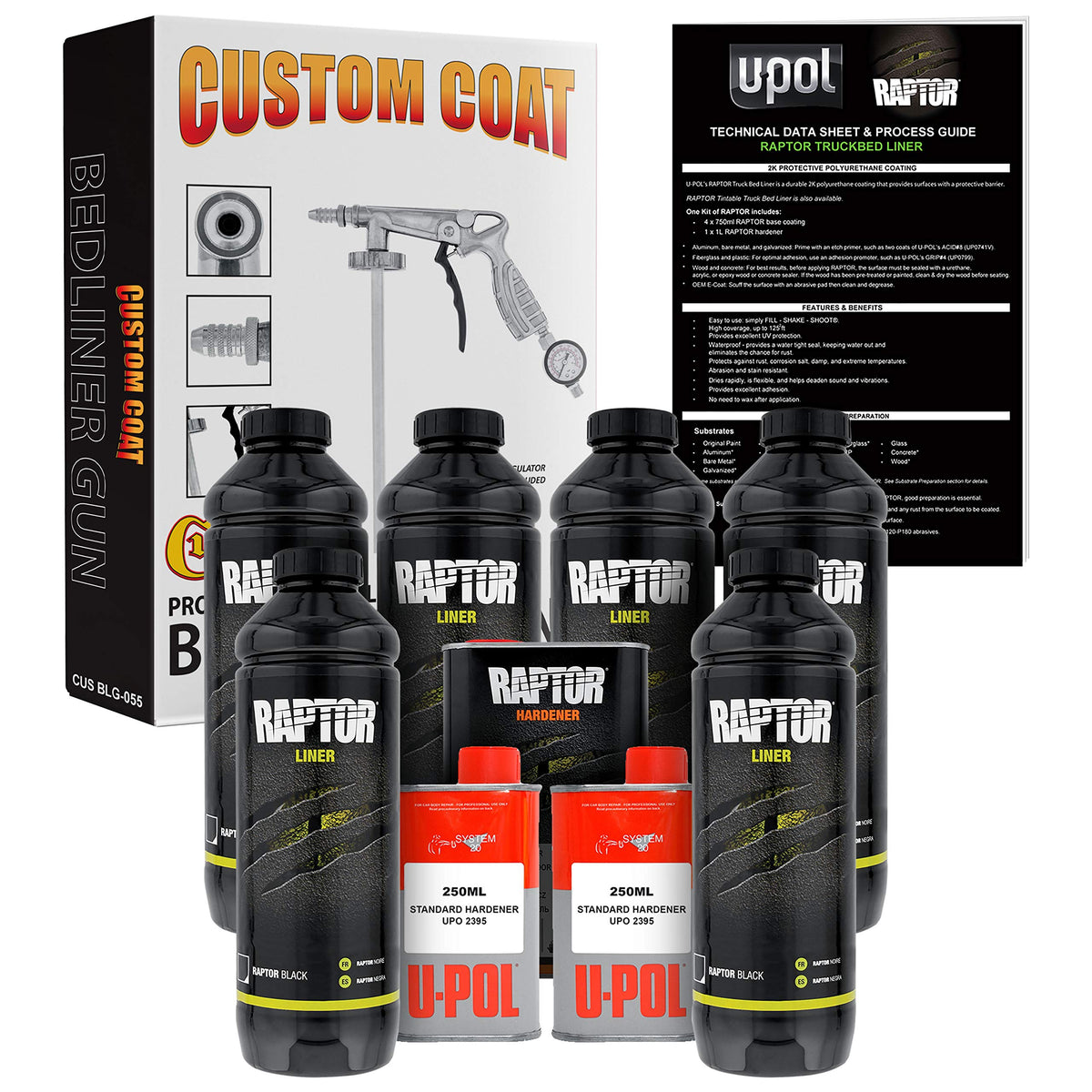 Custom Shop U-Pol Raptor Black bedliner kit 6 qt protects against abrasion