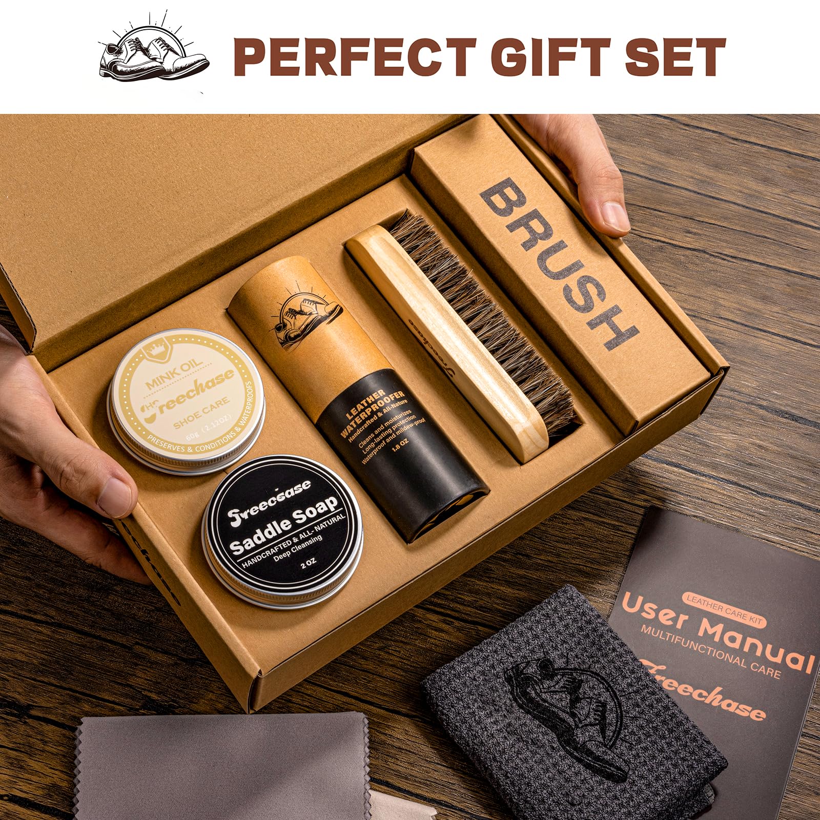 CUTEUP polishing cloths revealing a smooth shine on leather surfaces