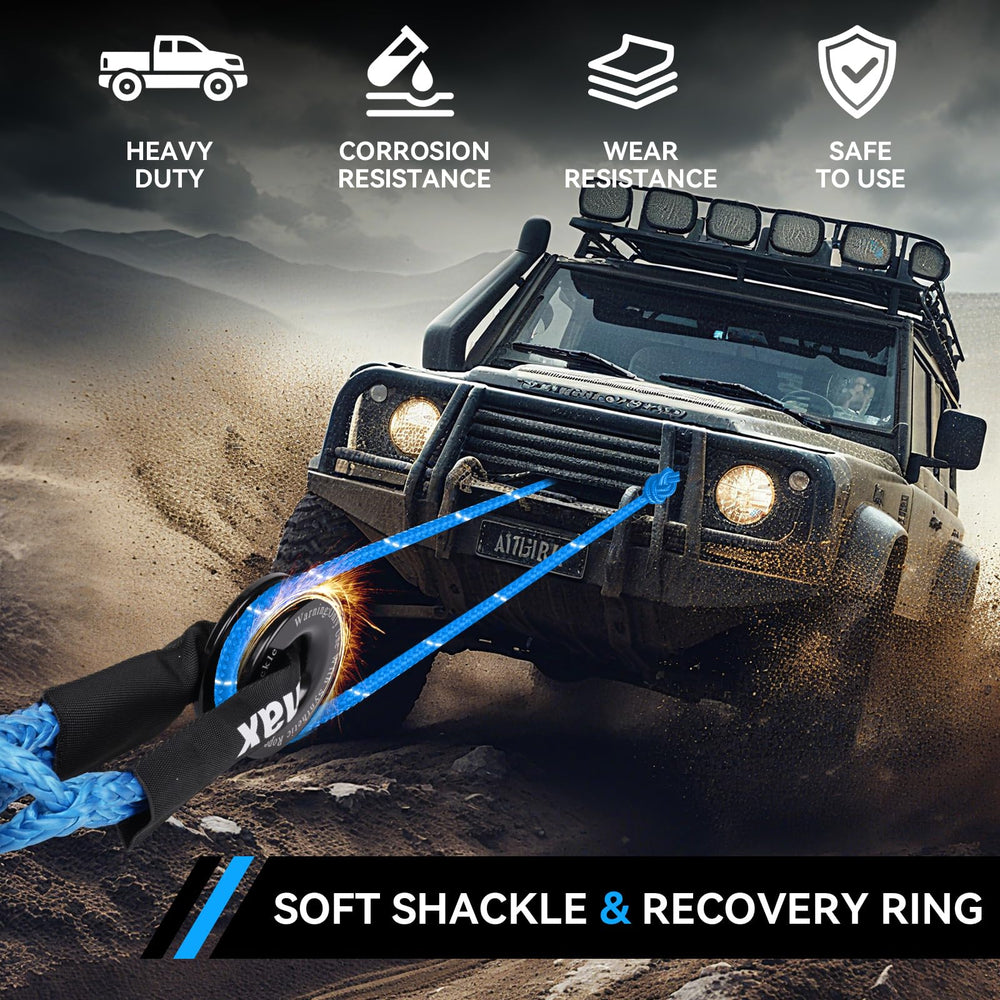 Cvoahax blue soft shackle recovery ring highlights aluminum design and high-strength performance
