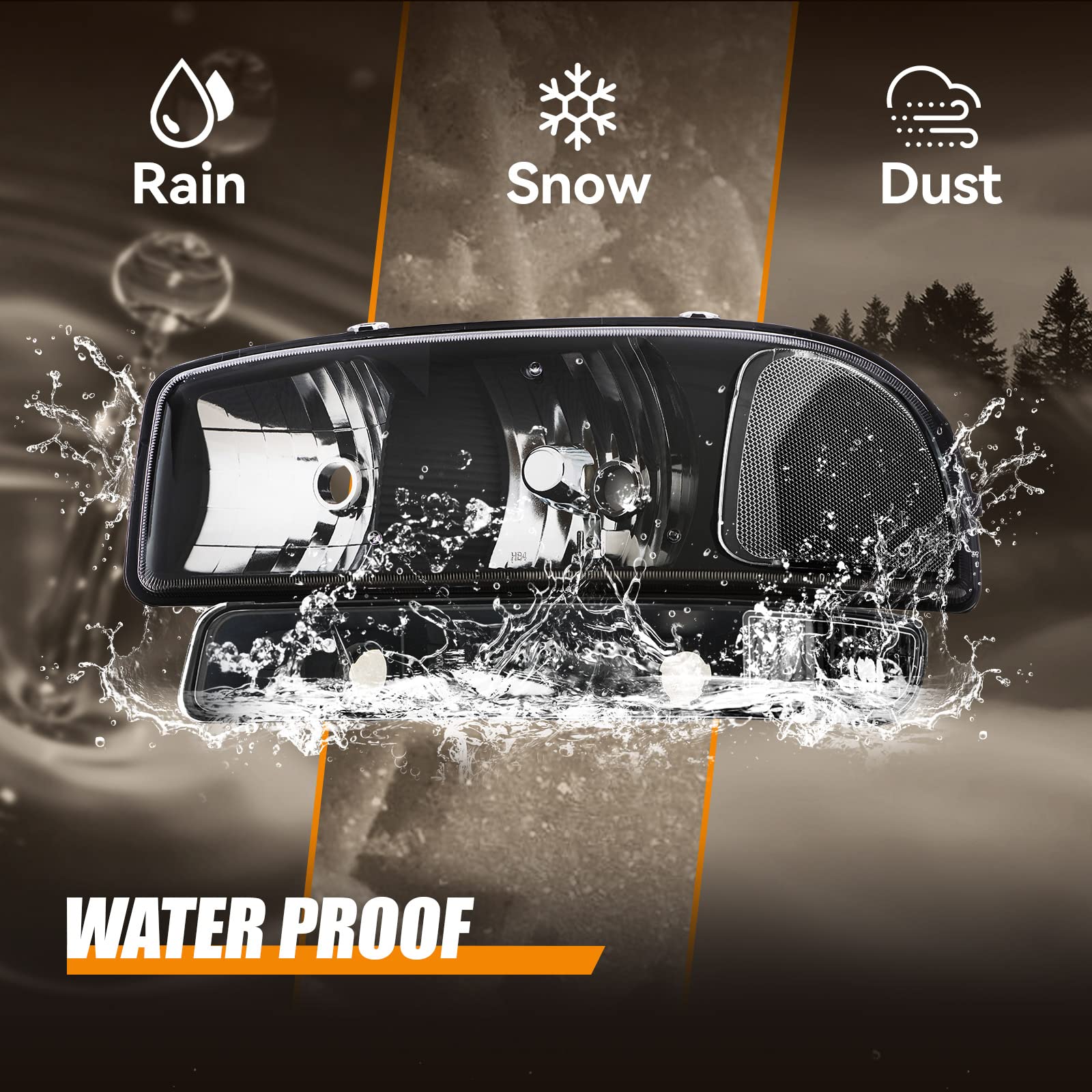 Cxdar Sierra headlight polycarbonate lens delivers long-lasting clarity.