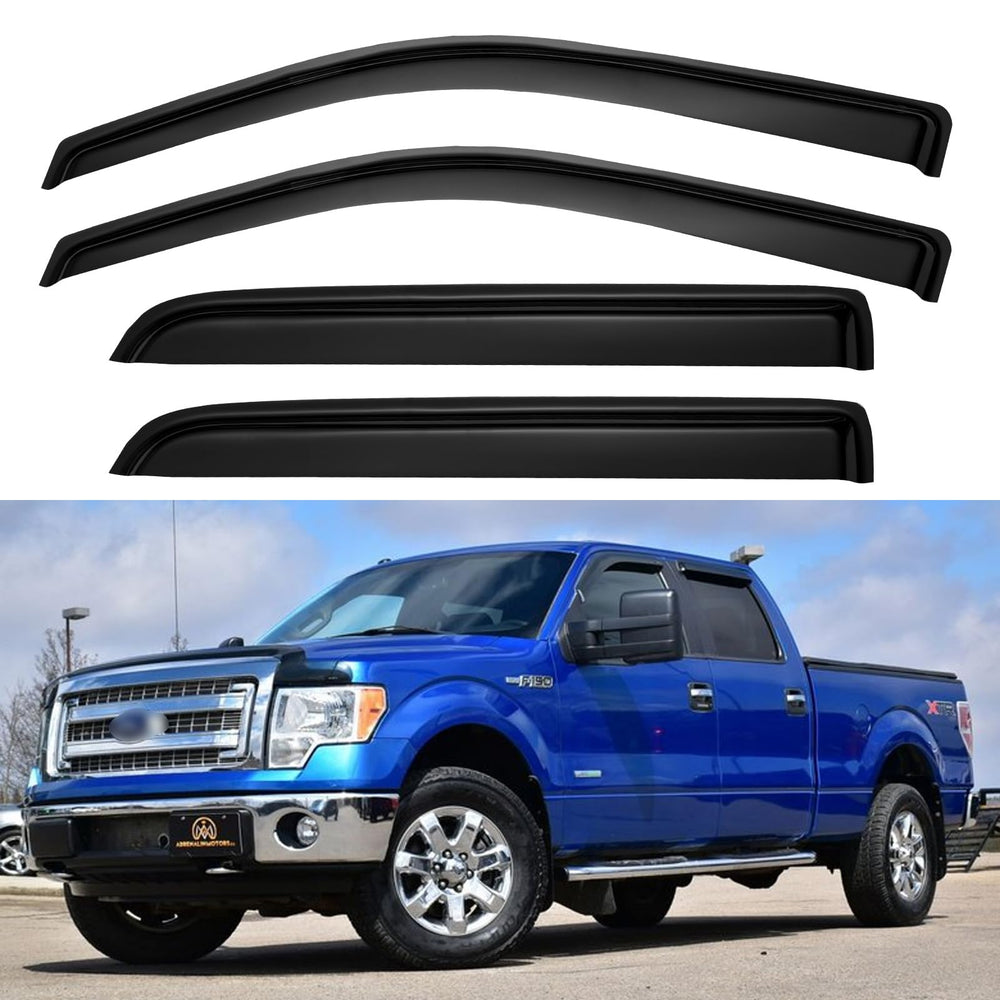 Cxdar window rain guard for Ford F-150 SuperCrew outside mount for rain deflection and airflow.