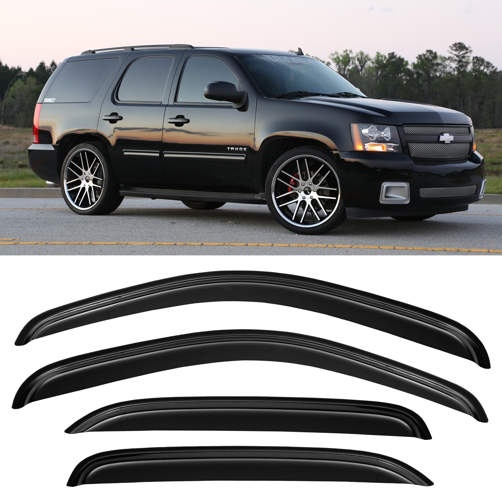 Cxdar Tahoe front-left rain guard shields cabin while allowing airflow.