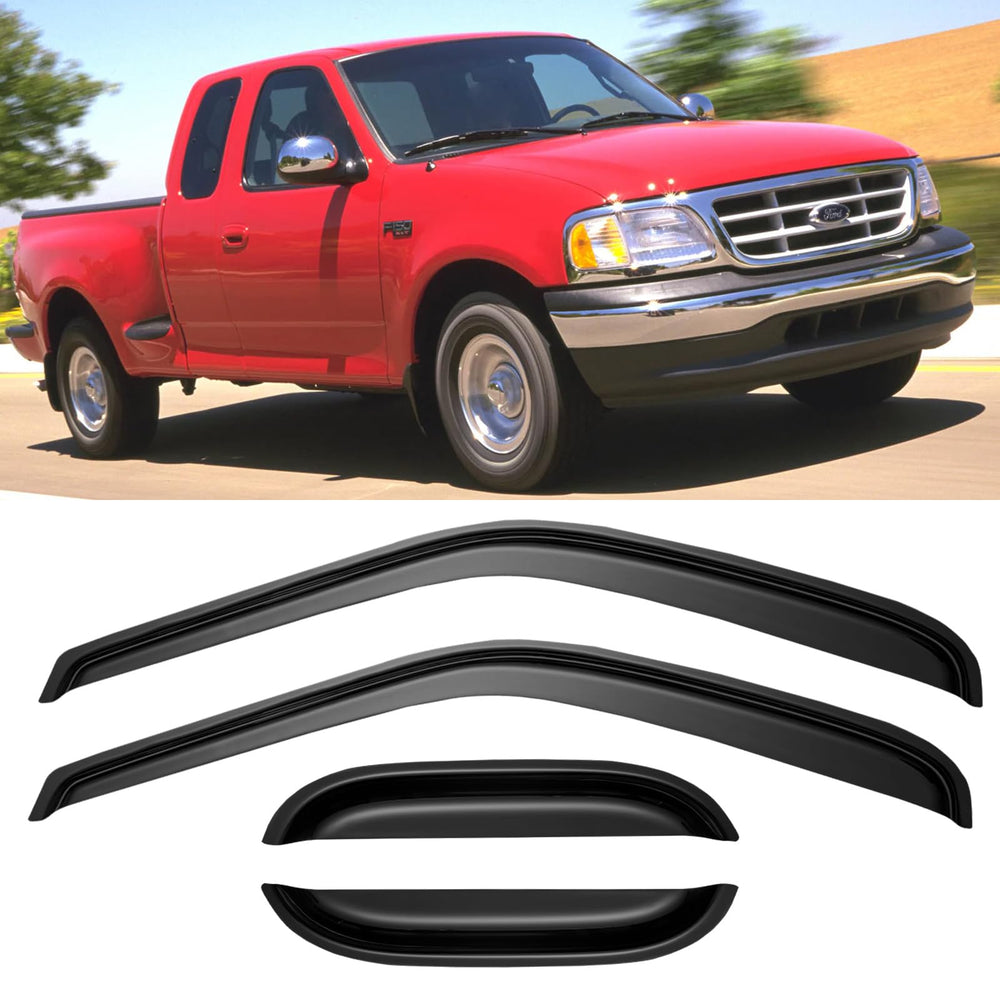 Cxdar window rain guards on F-150 Super Cab front view for rain-safe airflow.