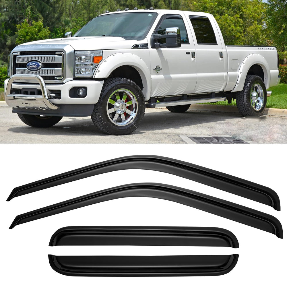Cxdar window rain guards on the Ford F-Series SuperCrew left front door for rain protection while driving.