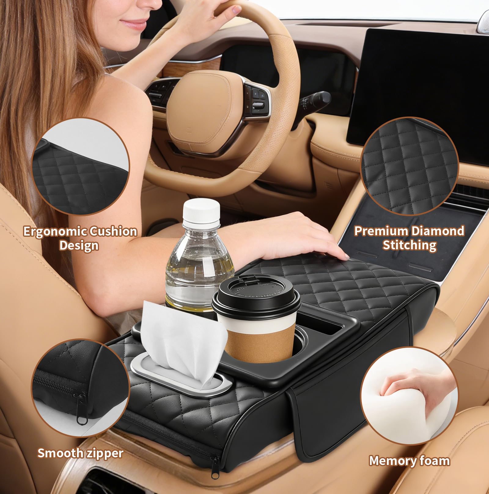 Cxprctpu dual cup holders support beverages during commutes.