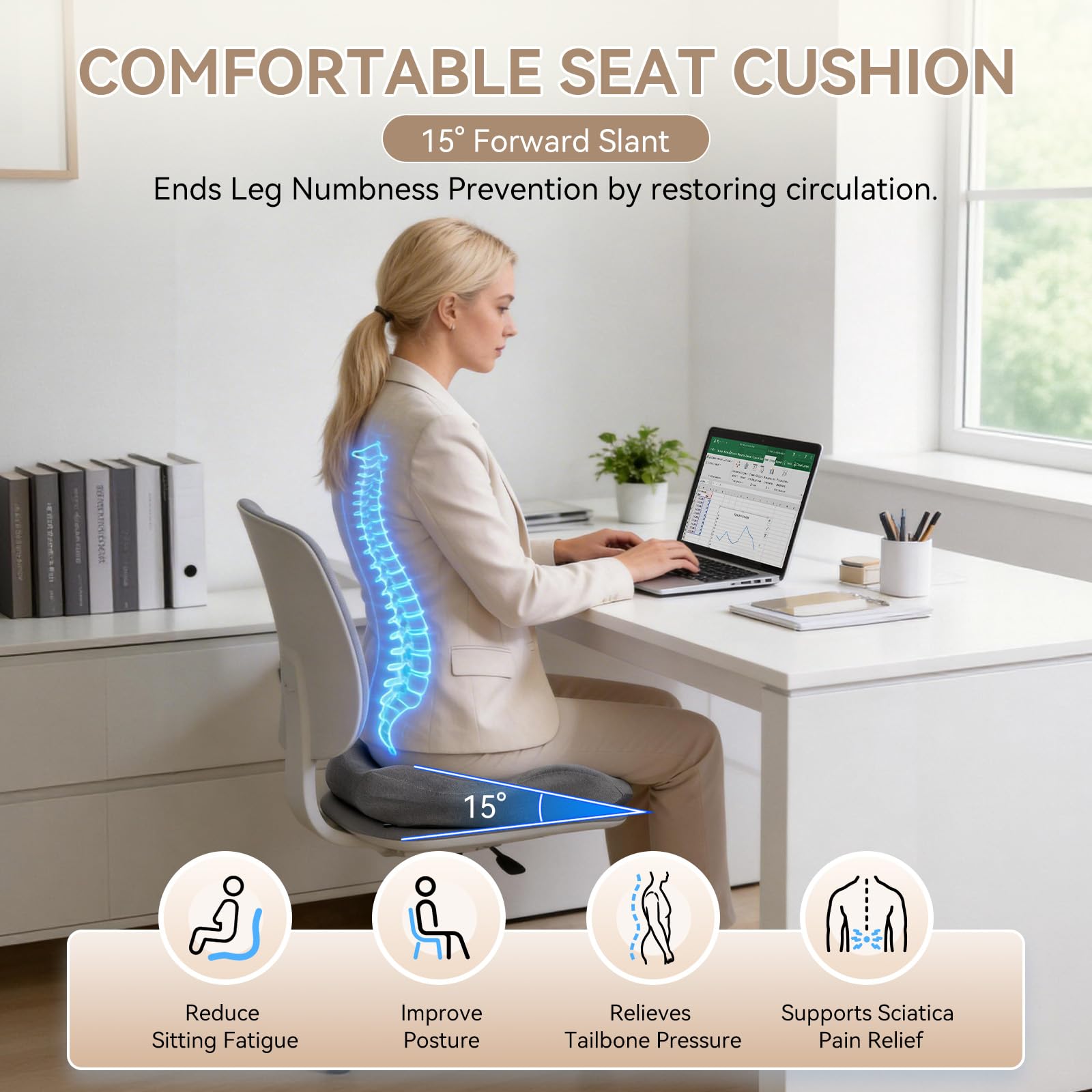 Cxprctpu memory foam seat cushion tilt design side view eases leg numbness
