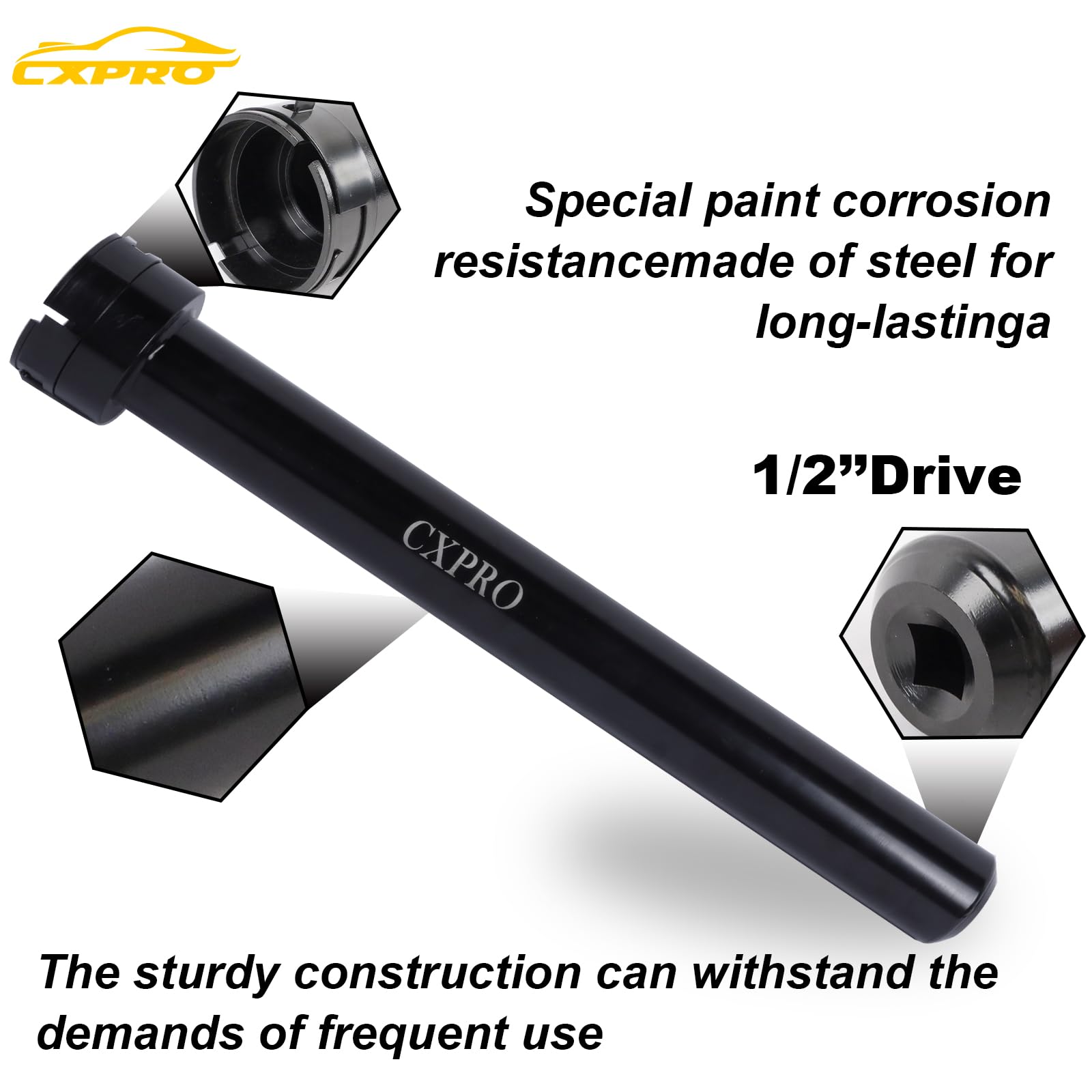 CXPRO 1/2-inch drive tube featuring knurled grip for firm control.