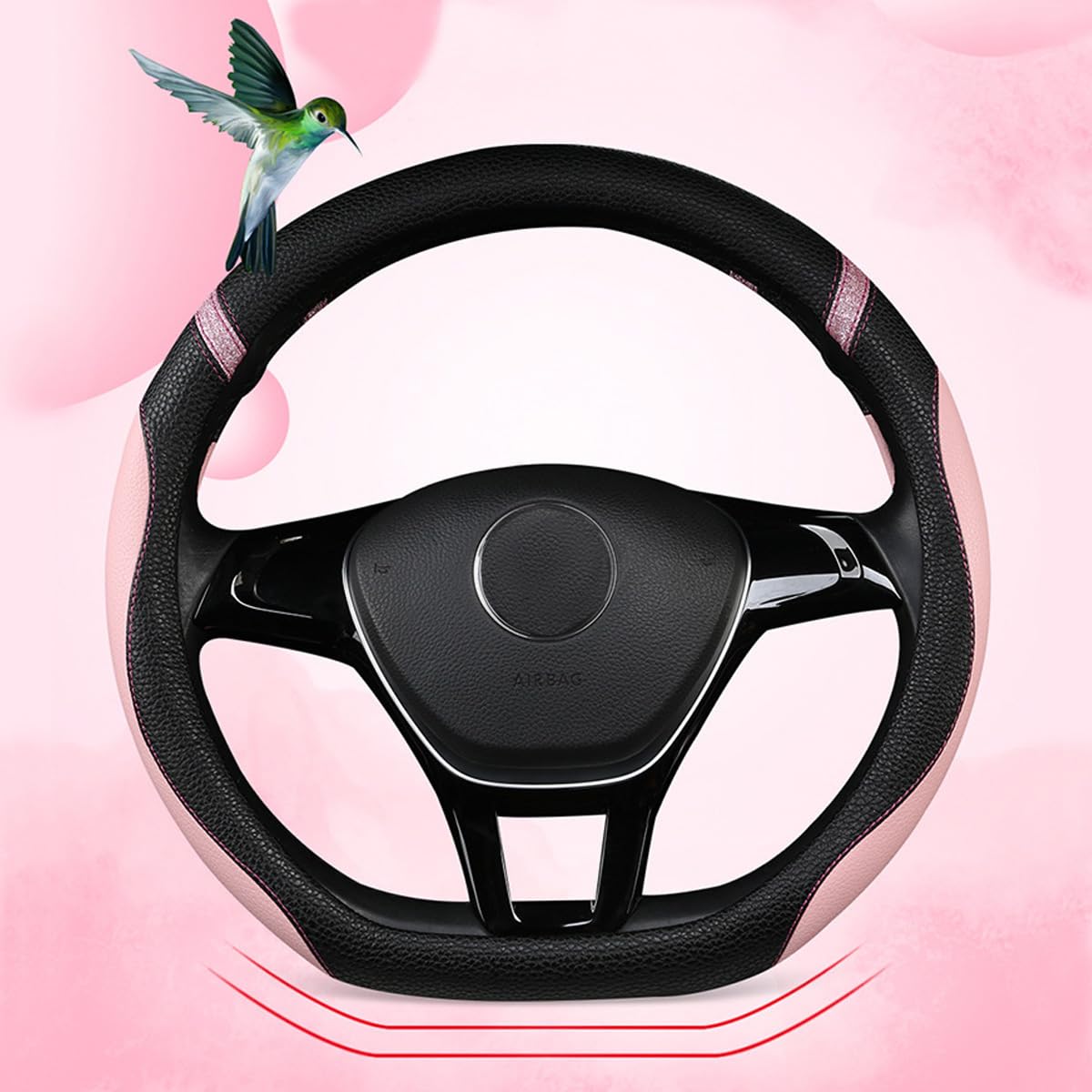 Cxtiy D-shaped flat bottom pink steering wheel cover for improved grip