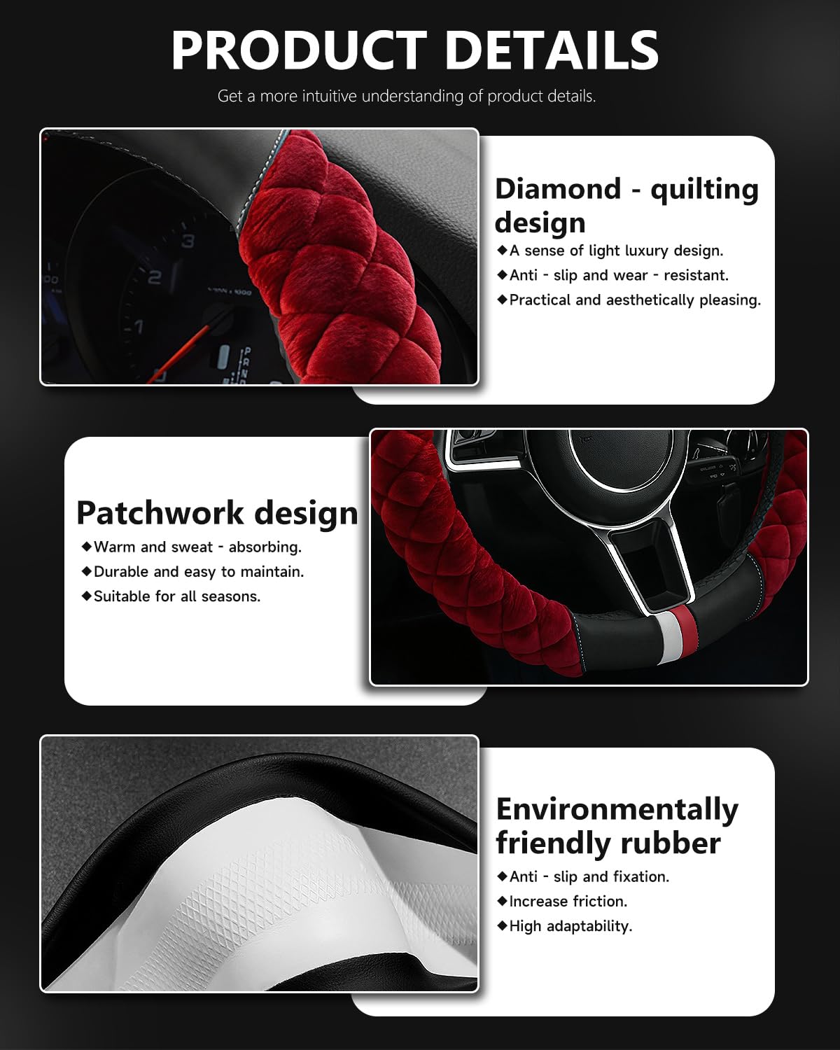 Cxtiy burgundy steering wheel cover used in a winter drive scenario for warmth.